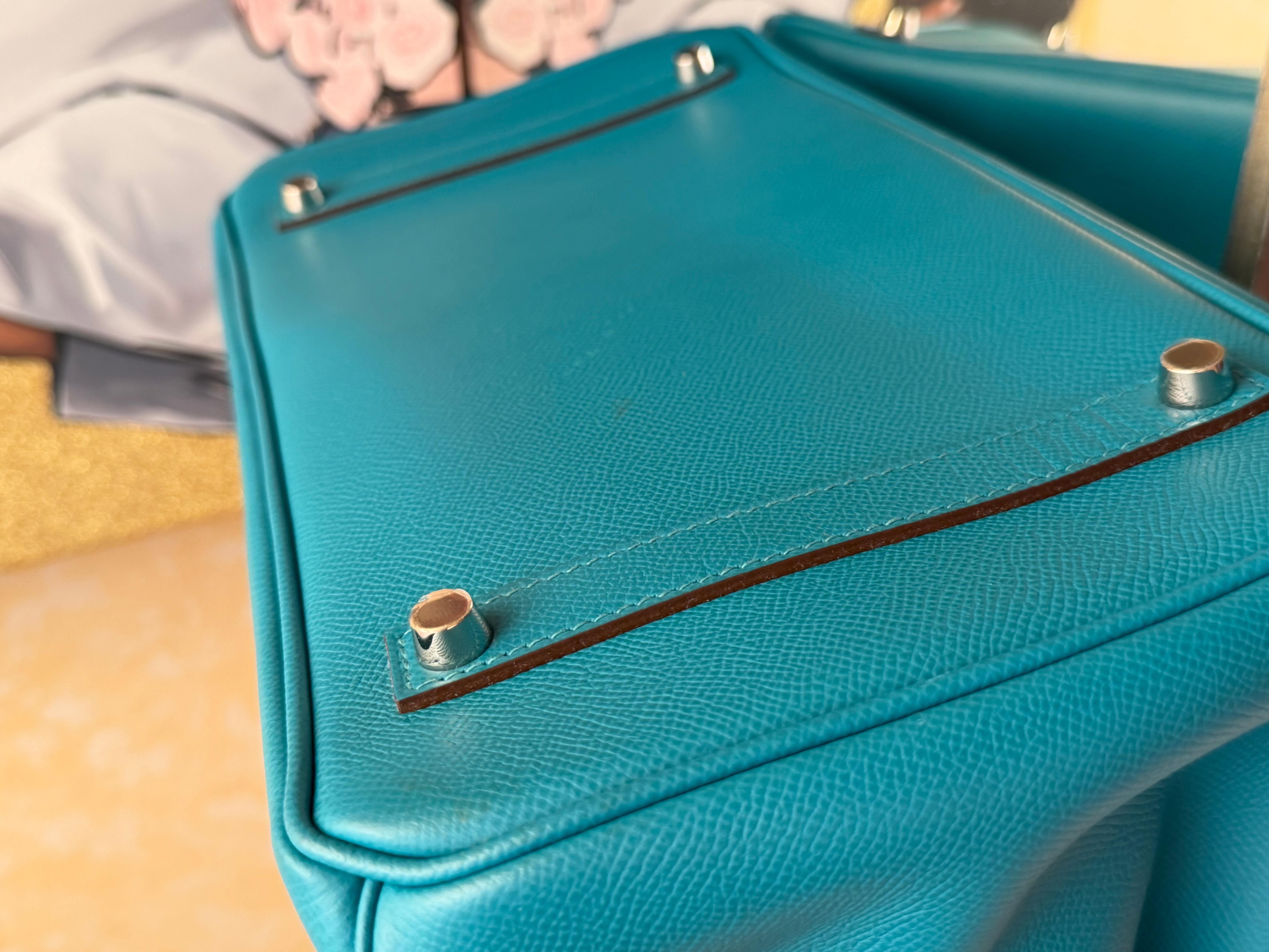 Sac Hermes Birkin 35 Epsom Bleu Paon PHW en vente 5