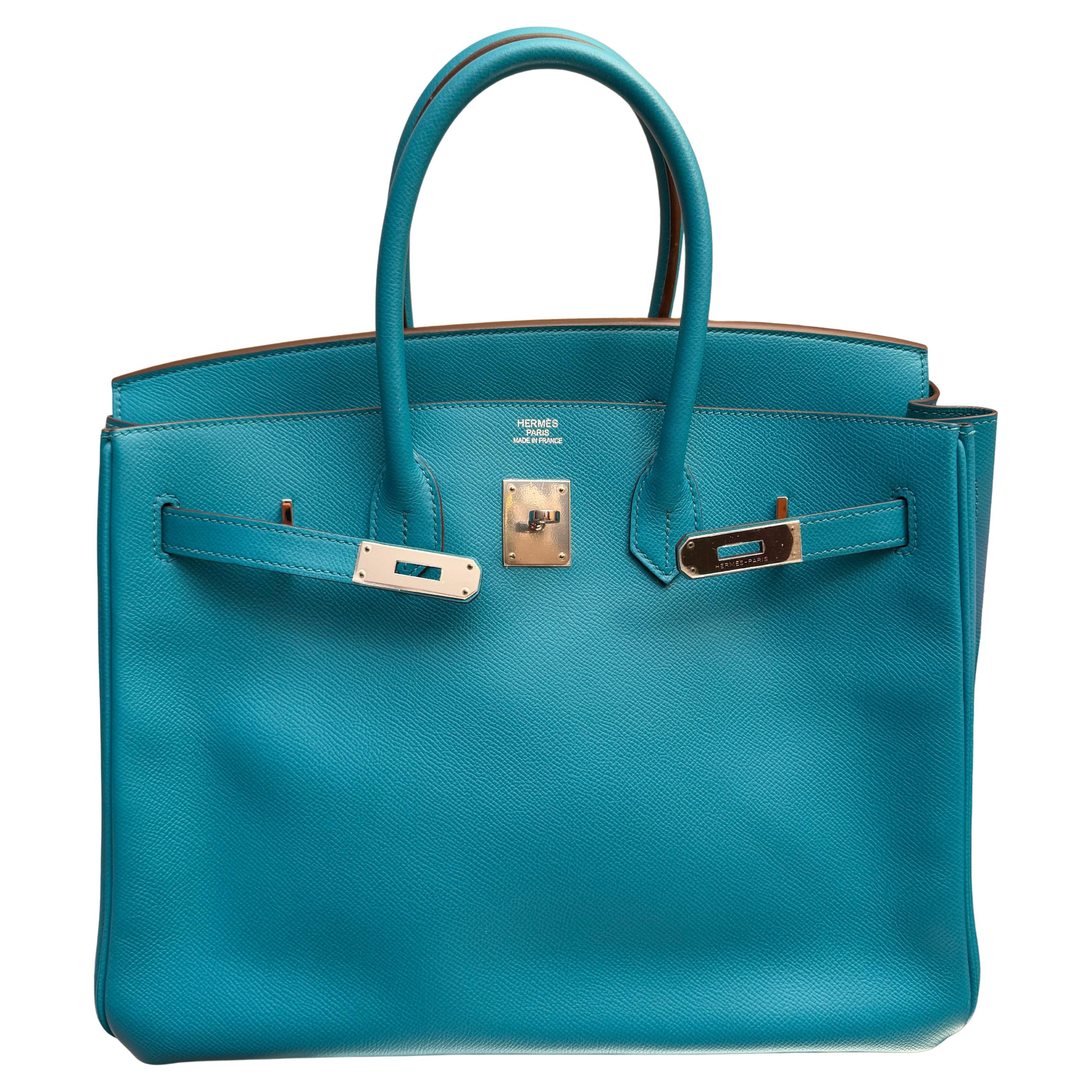 Sac Hermes Birkin 35 Epsom Bleu Paon PHW