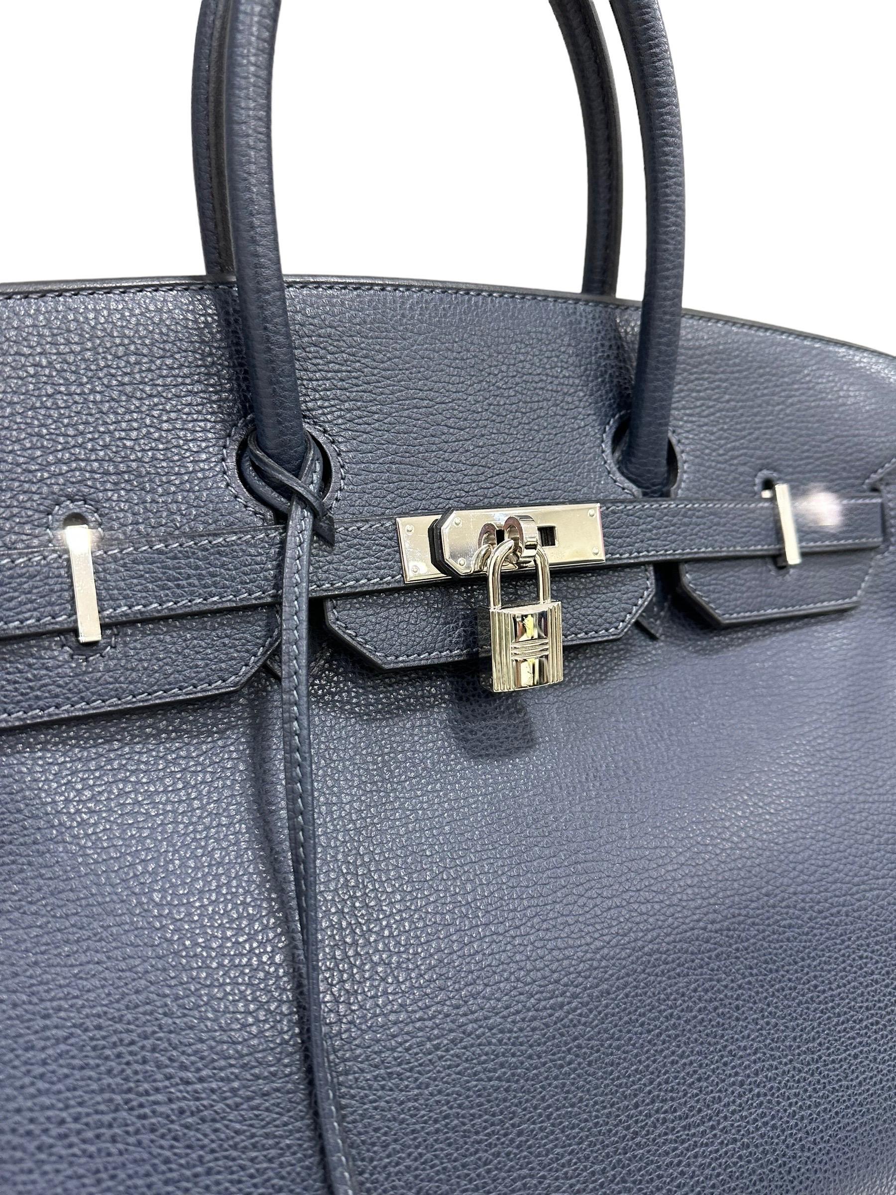 Noir Hermès Birkin 35 Bleu Epsom Abysse Top Handle Bag en vente