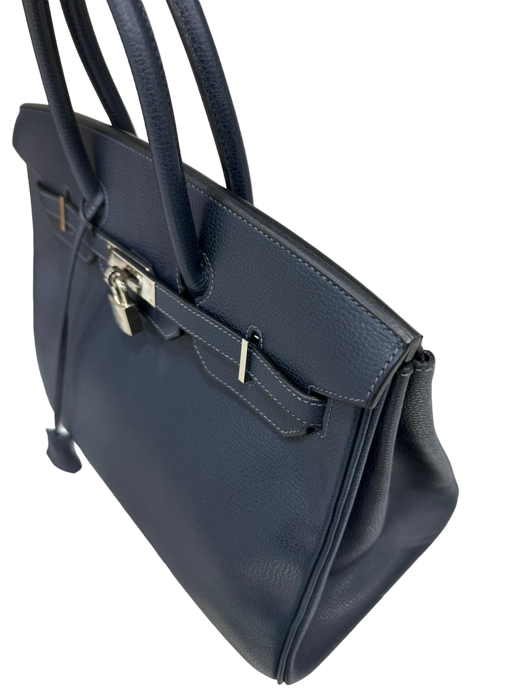 Black Hermès Birkin 35 Epsom Blue Abysse Top Handle Bag For Sale