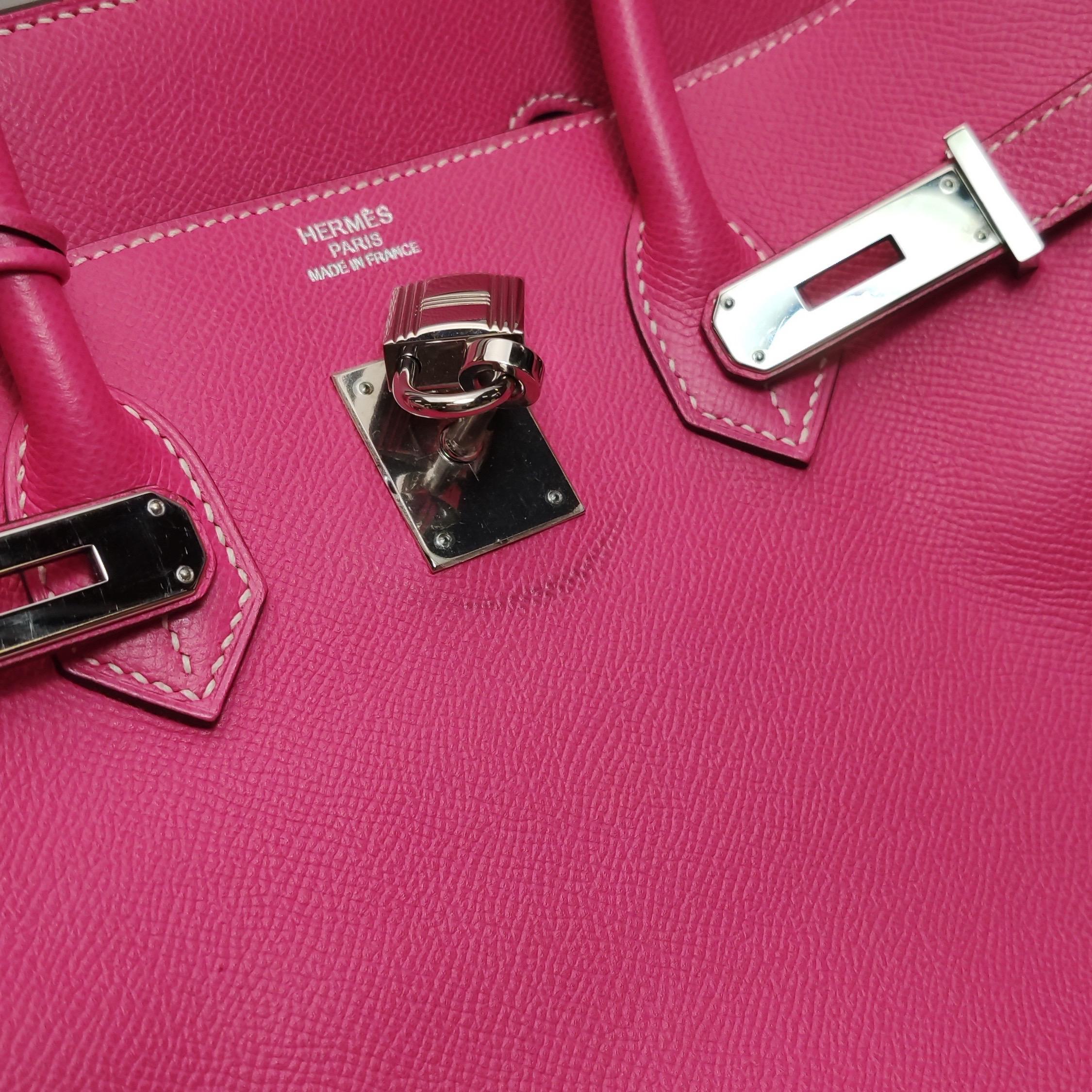 Hermes Birkin 35 Epsom E5 Rose Tyrien Rose Palladium Hardware 2013 en vente 11