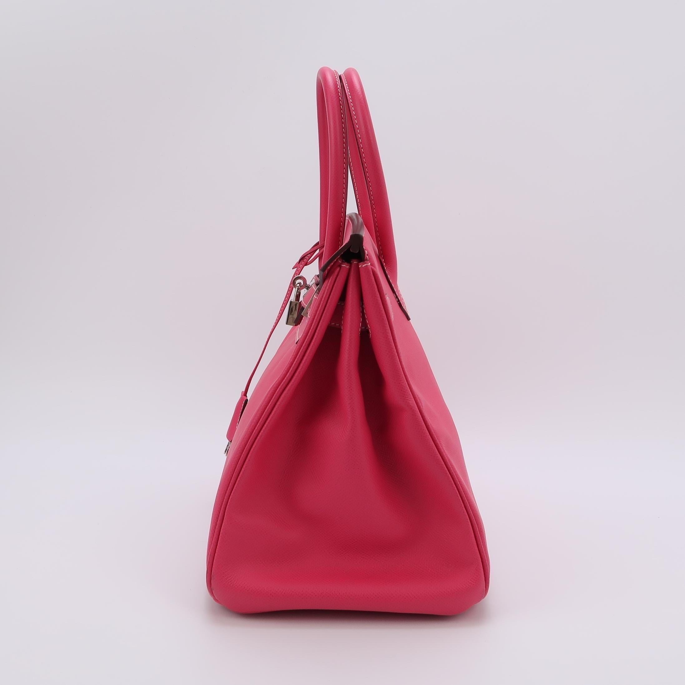 Hermes Birkin 35 Epsom E5 Rose Tyrien Rose Palladium Hardware 2013 Bon état - En vente à AUBERVILLIERS, FR