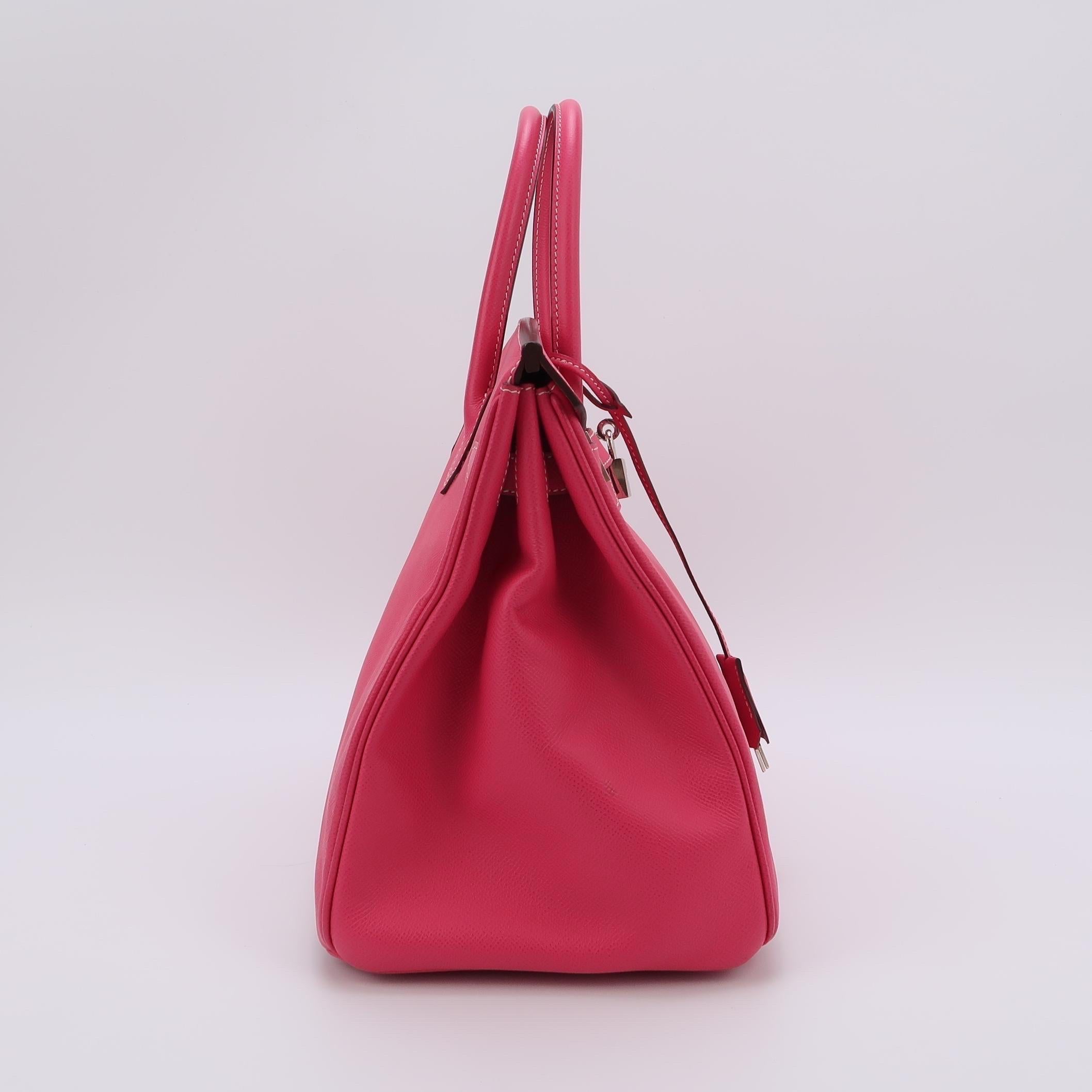 Hermes Birkin 35 Epsom E5 Rose Tyrien Rose Palladium Hardware 2013 en vente 2