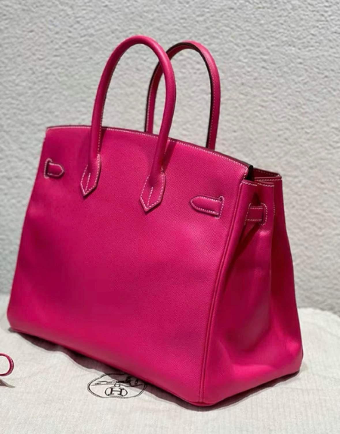 New Hermes Birkin 35 Rose Tyrien color with gold hardware. Epsom leather. Rose Tyrien was the standout shade of pink Hermès introduced for their famous Candy Collection back in 2011. It has long been the most vibrant and neon shade of pink in