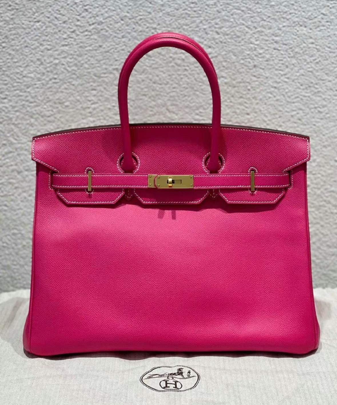 Hermes Birkin 35 Epsom Rose Tyrien Epsom Gold Hardware In New Condition In New York, NY