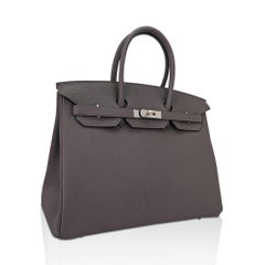 Hermes Birkin 35 Etain Bag Palladium Hardware Clemence Leather