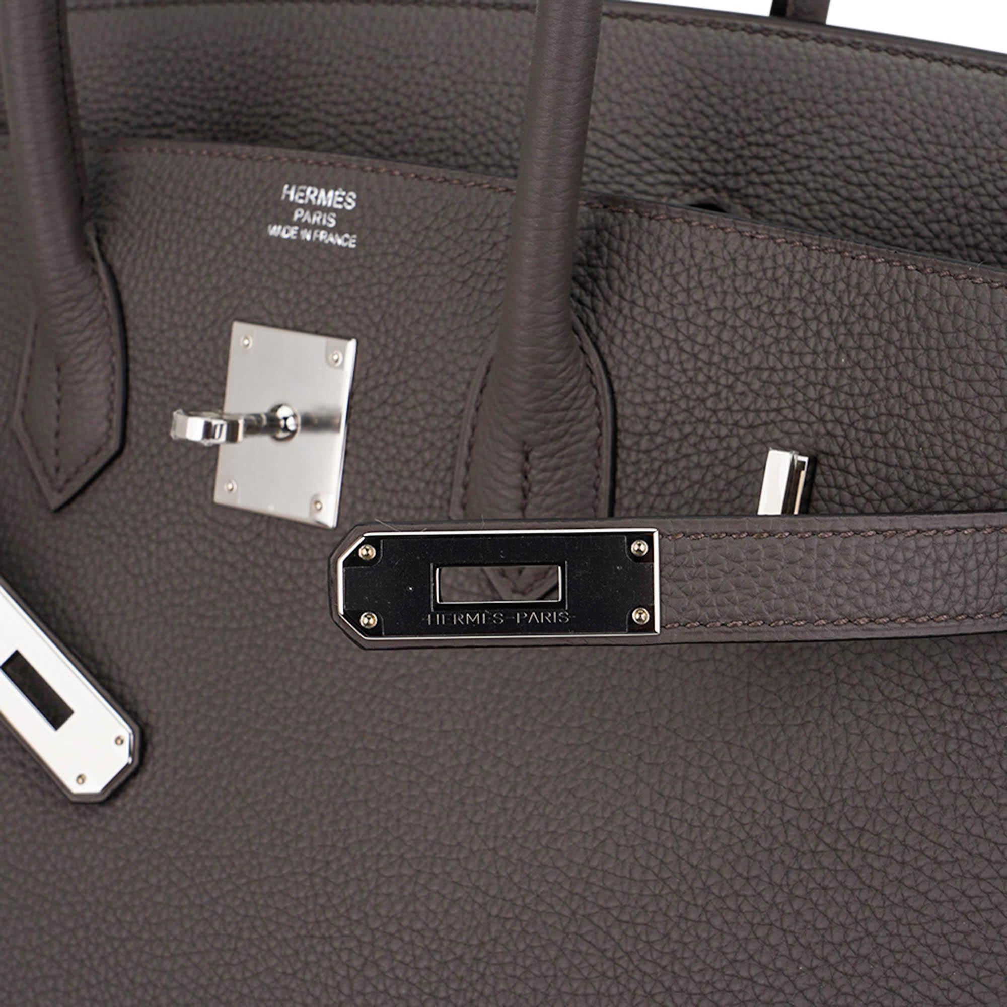 Hermes Birkin 35 Etain Tasche Palladium Hardware Clemence Leder  (Grau) im Angebot