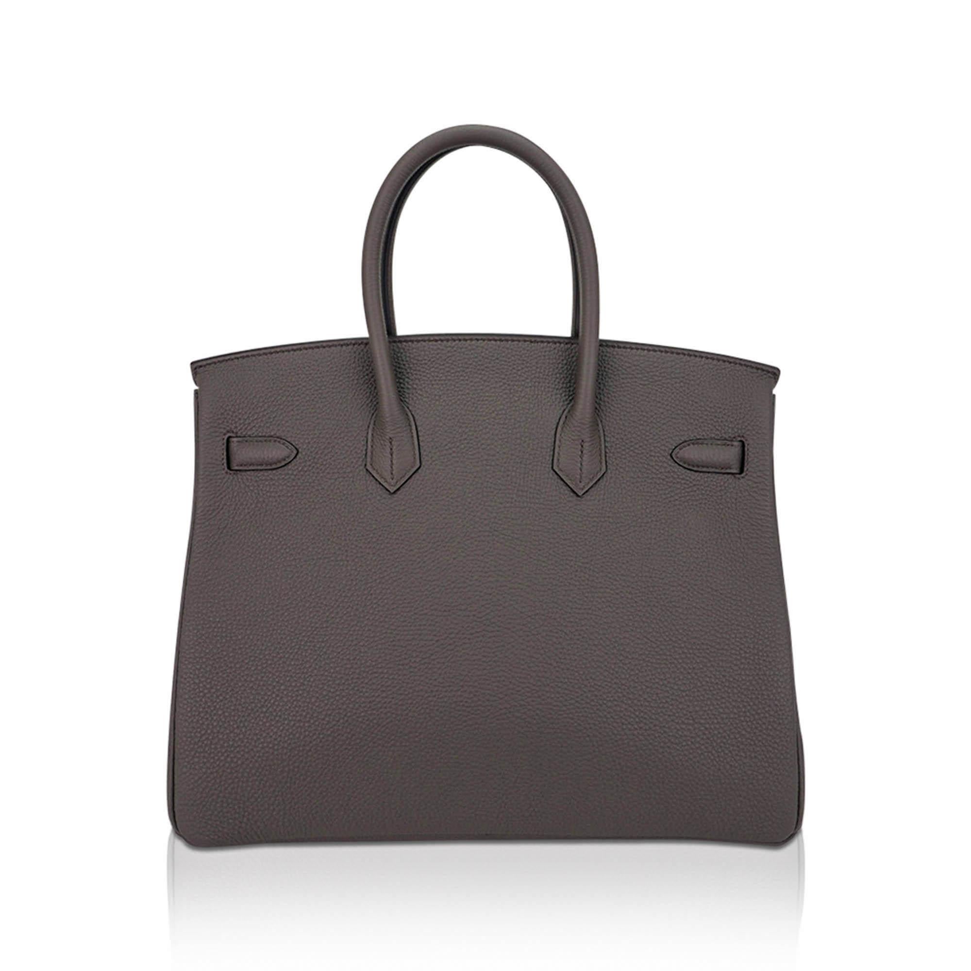 Gray Hermes Birkin 35 Etain Bag Palladium Hardware Clemence Leather  For Sale