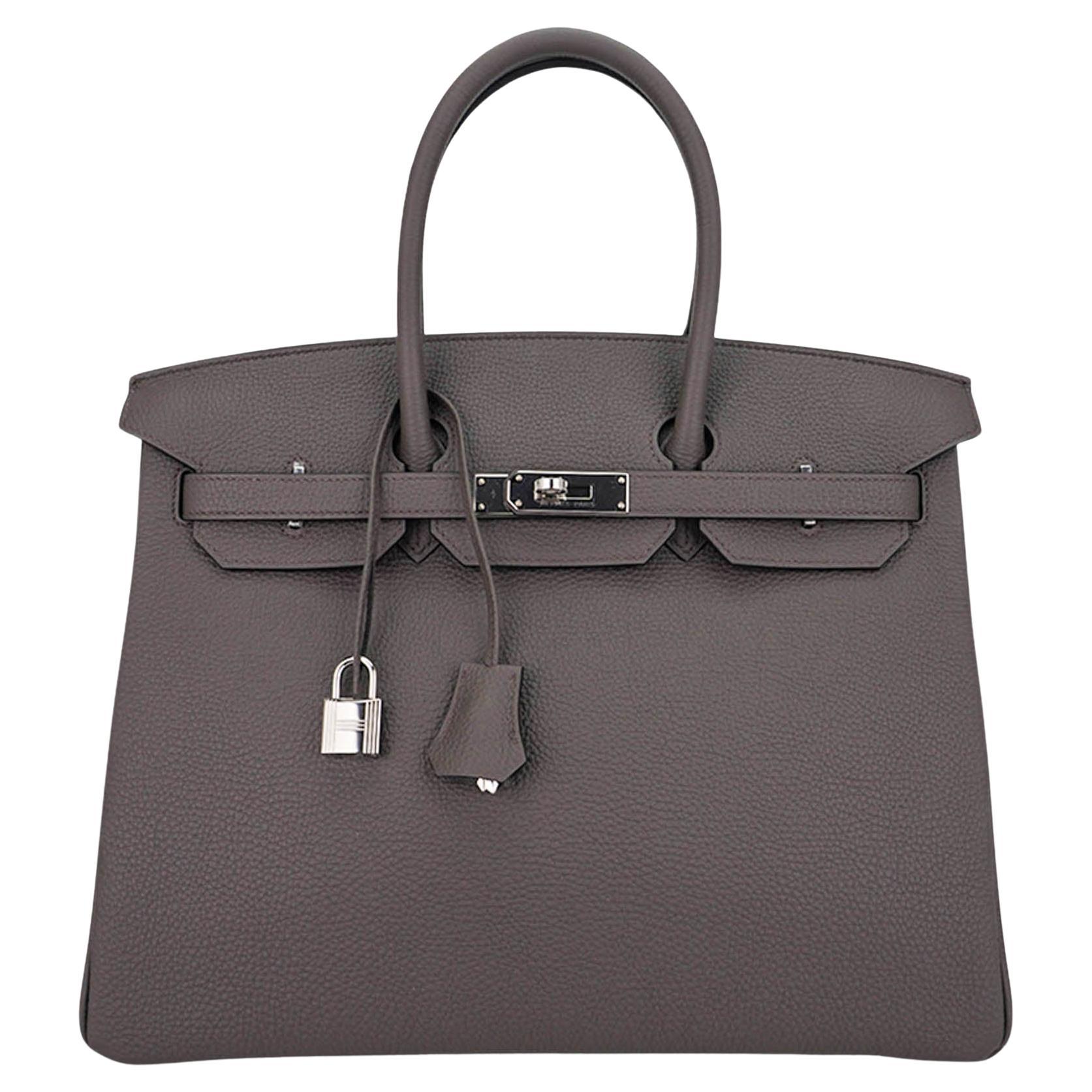 Hermes Birkin 35 Etain Bag Palladium Hardware Clemence Leather  For Sale