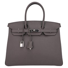 Hermes Birkin 35 Etain Bag Palladium Hardware Clemence Leather 