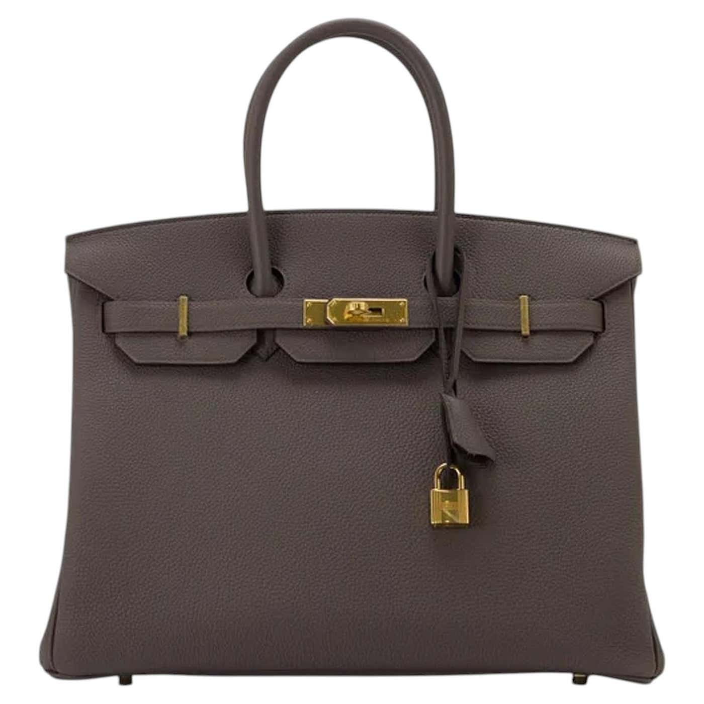 Hermes Birkin 35 Etain Togo leather handbag with gold hardware — Hermès