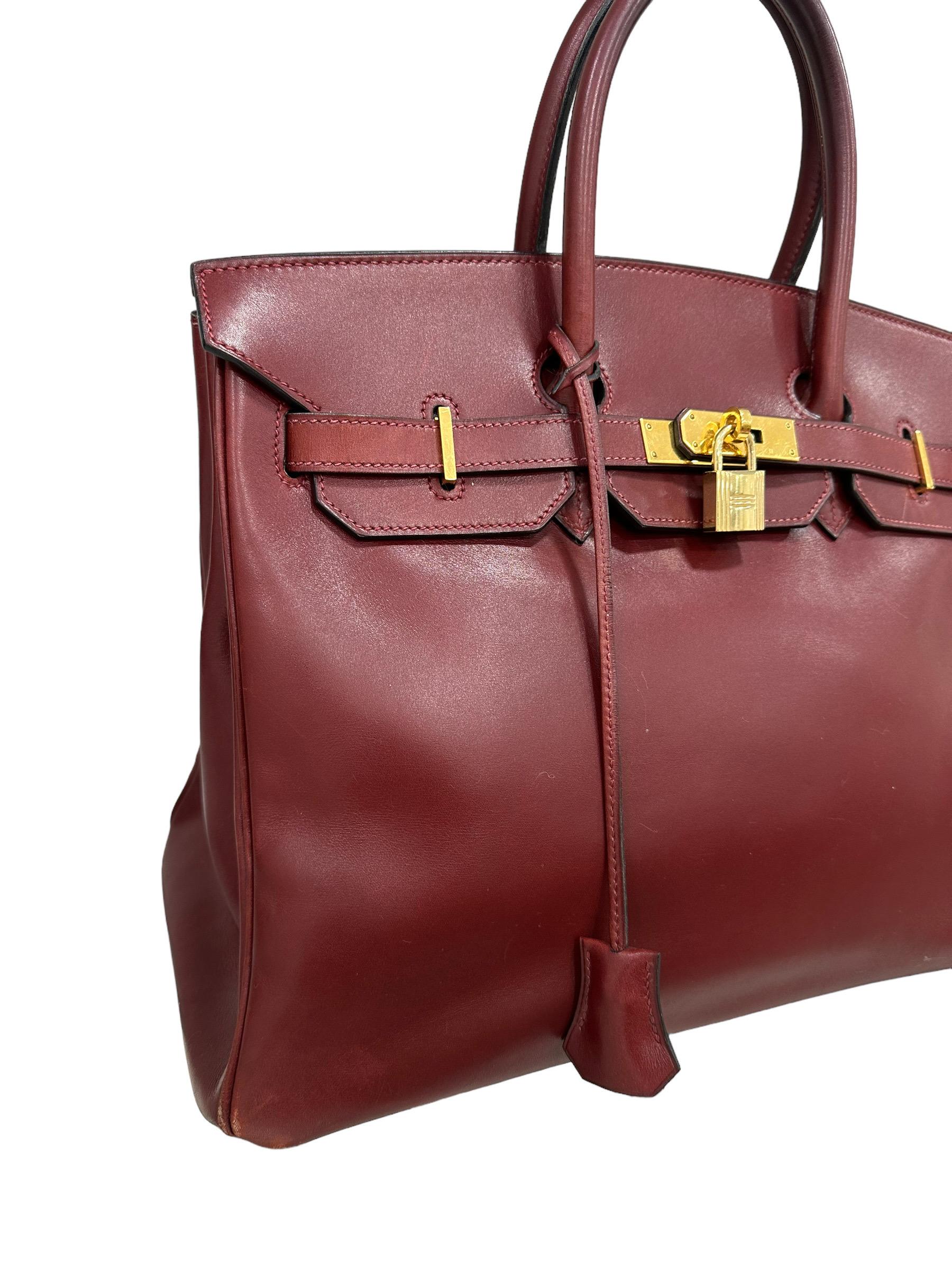 Brown Hermès Birkin 35 Evercalf Rouge Garance Top Handle Bag