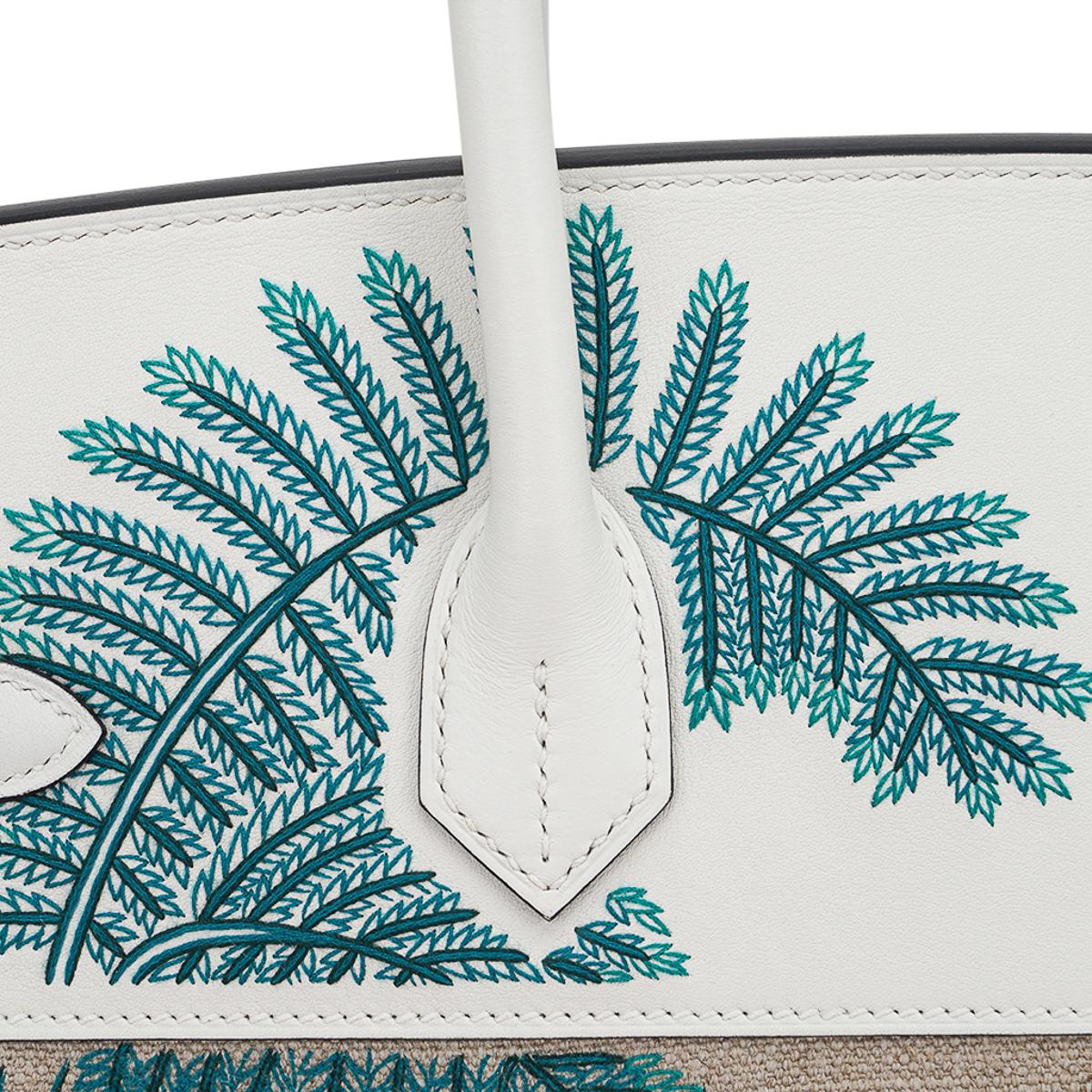 Hermes Birkin 35 Faubourg Tropical Toile White Swift Leather Limited Edition Bag For Sale 5