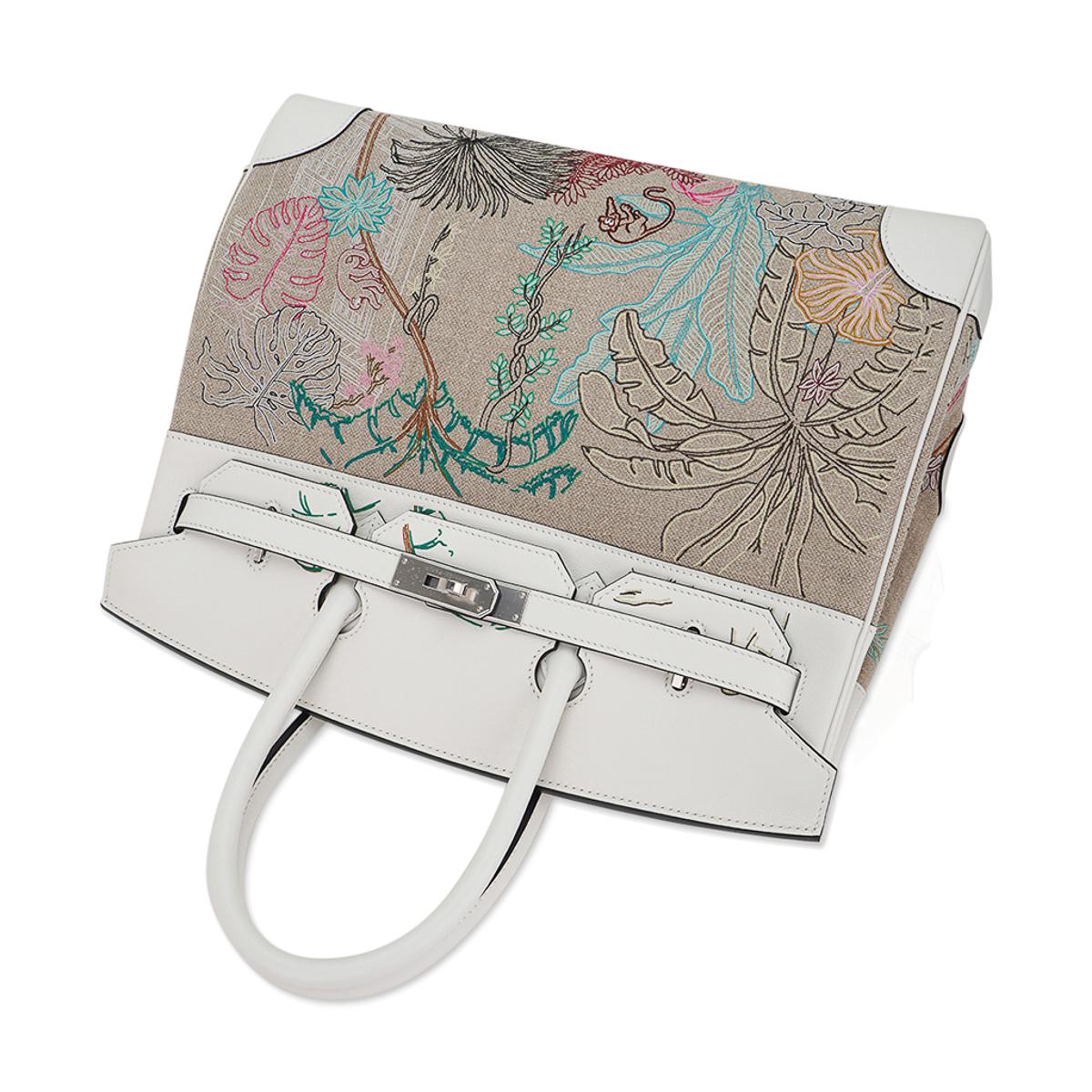 Hermes Birkin 35 Faubourg Tropical Toile White Swift Leather Limited Edition Bag For Sale 6