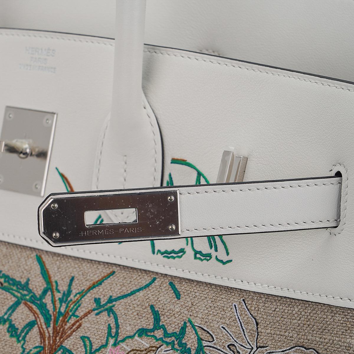Hermes Birkin 35 Faubourg Tropical Toile White Swift Leather Limited Edition Bag For Sale 7