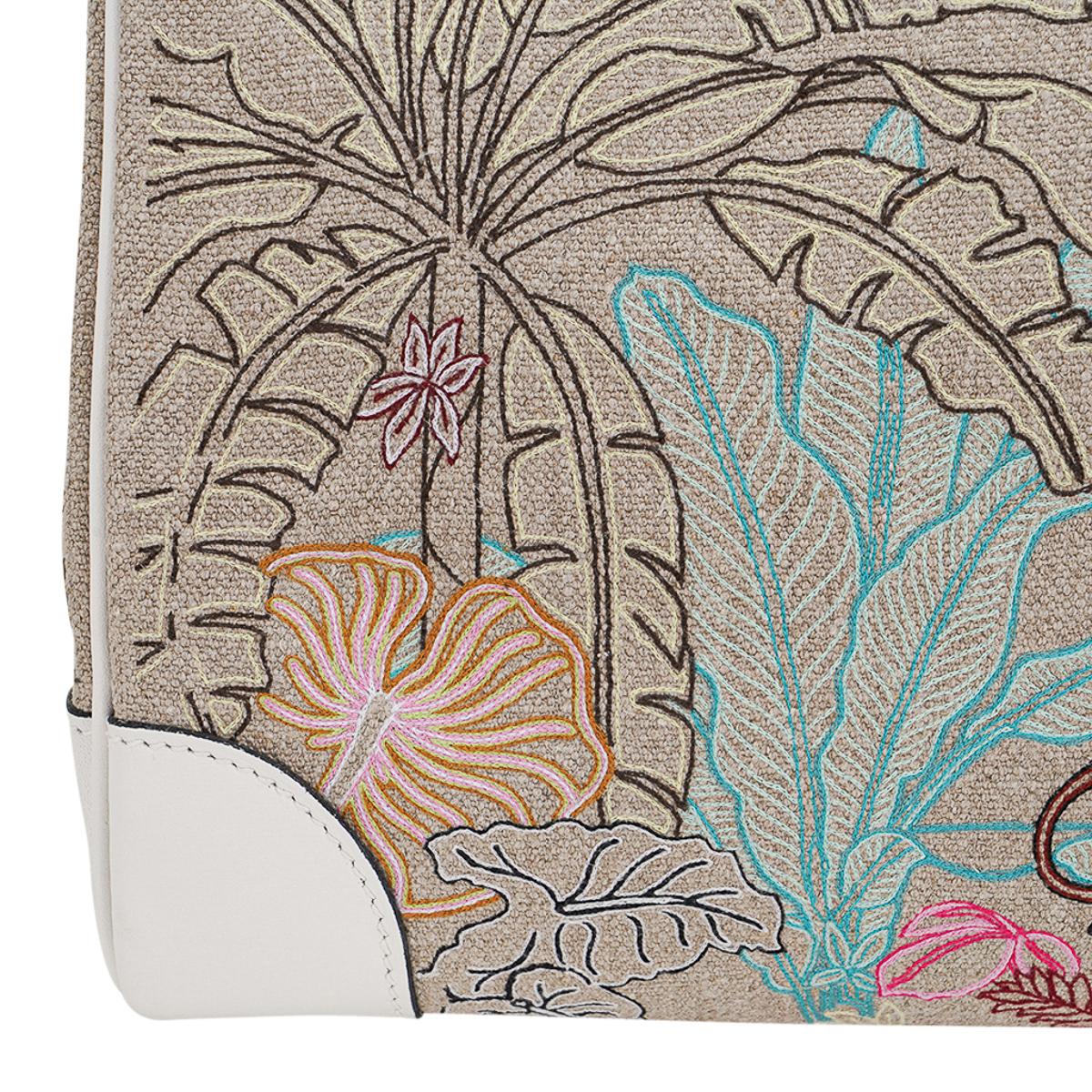Hermes Birkin 35 Faubourg Tropical Toile White Swift Leather Limited Edition Bag For Sale 9