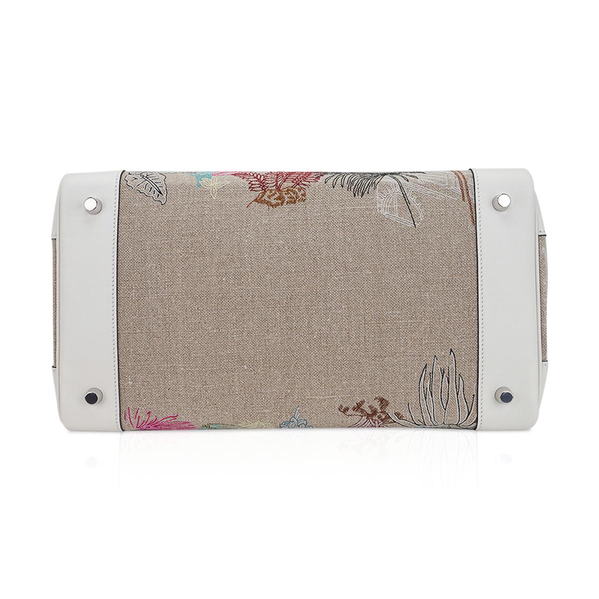 Hermes Birkin 35 Faubourg Tropical Toile White Swift Leather Limited Edition Bag For Sale 10