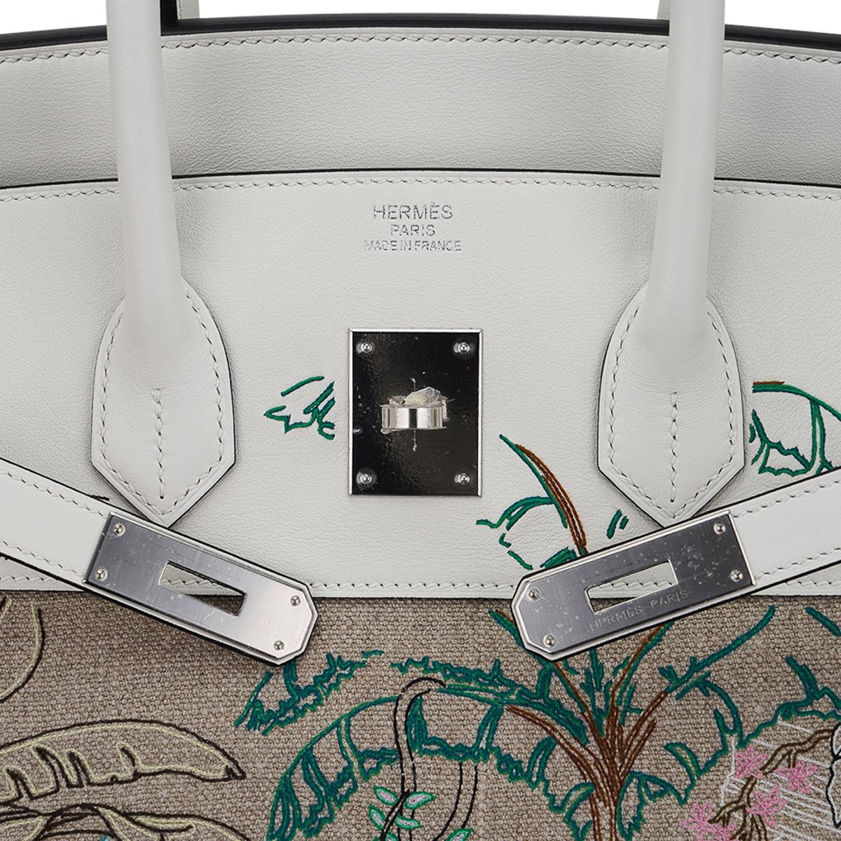 Hermes Birkin 35 Faubourg Tropical Toile White Swift Leather Limited Edition Bag For Sale 12