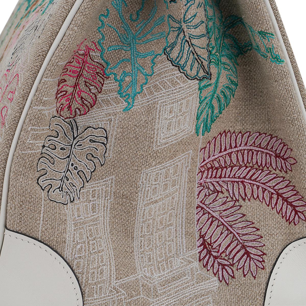 Hermes Birkin 35 Faubourg Tropical Toile White Swift Leather Limited Edition Bag For Sale 13