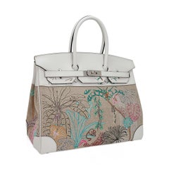 Hermes Birkin 35 Faubourg Tropical Toile White Swift Leather Limited Edition Bag