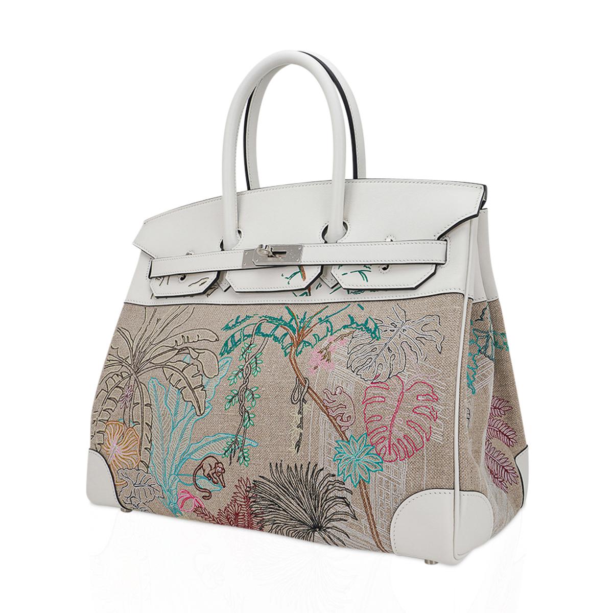 Hermes Birkin 35 Faubourg Tropical Toile White Swift Leather Limited Edition Bag In New Condition For Sale In Miami, FL
