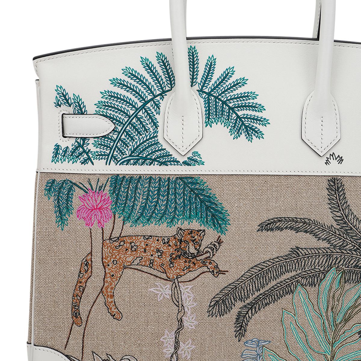 Hermes Birkin 35 Faubourg Tropical Toile White Swift Leather Limited Edition Bag For Sale 1