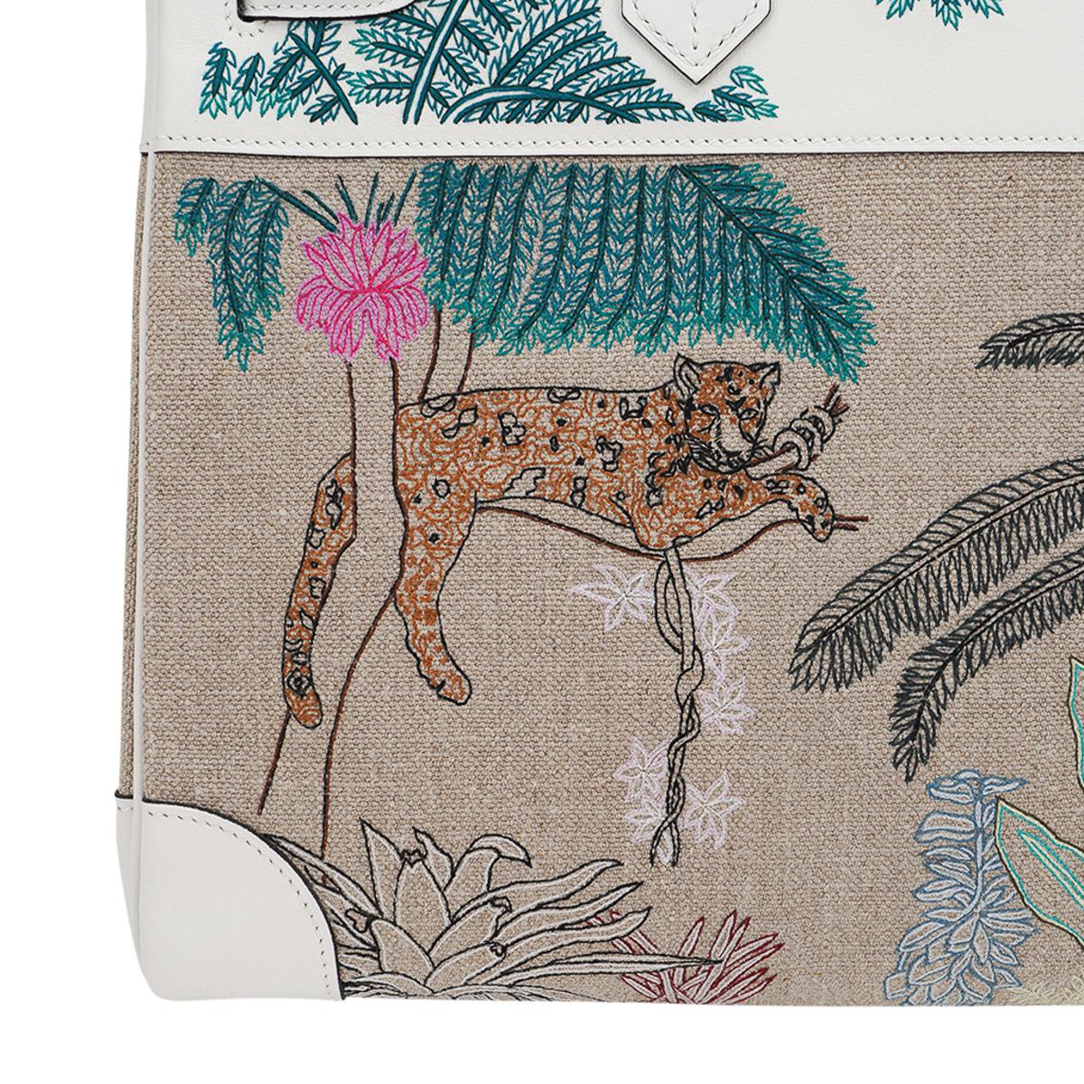 Hermes Birkin 35 Faubourg Tropical Toile White Swift Leather Limited Edition Bag For Sale 2