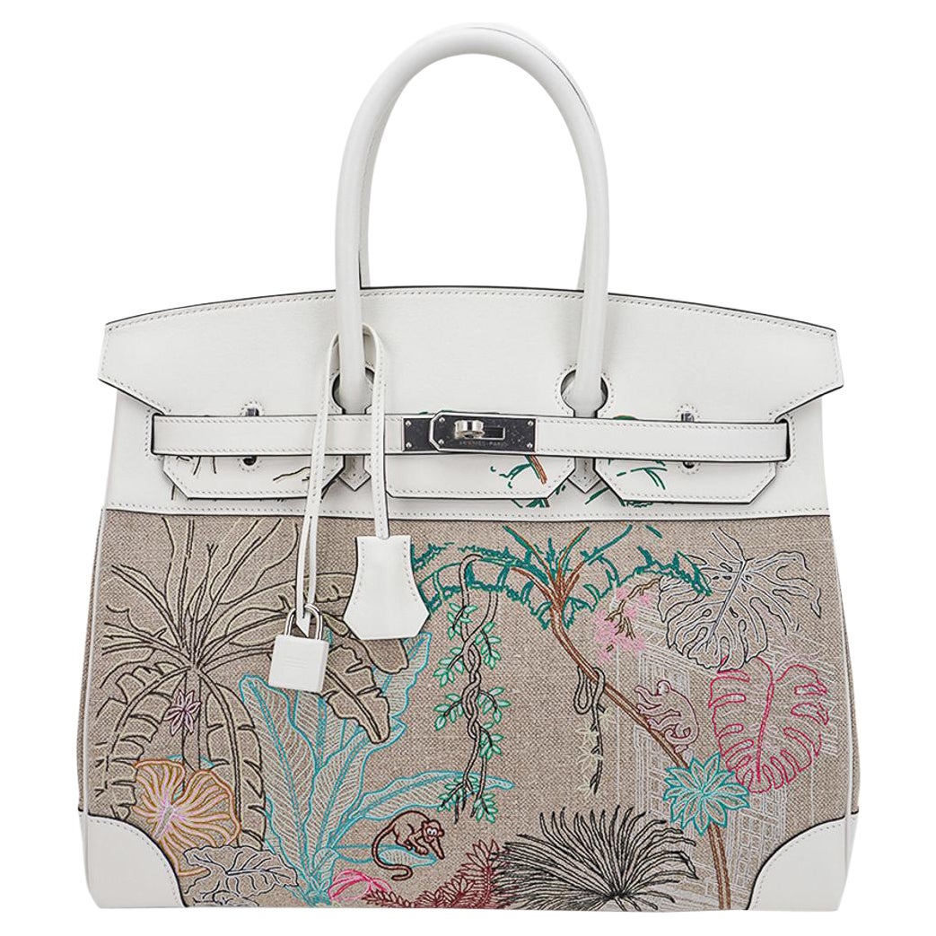 Hermes Birkin 35 Faubourg Tropical Toile White Swift Leather Limited Edition Bag