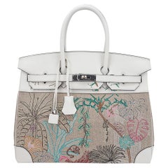 Hermes Birkin 35 Faubourg Tropical Toile White Swift Leather Limited Edition Bag