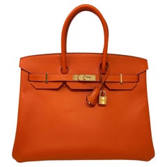 HERMES Birkin 35 "Feu" Orange Bittersalz Leder Gold Hardware