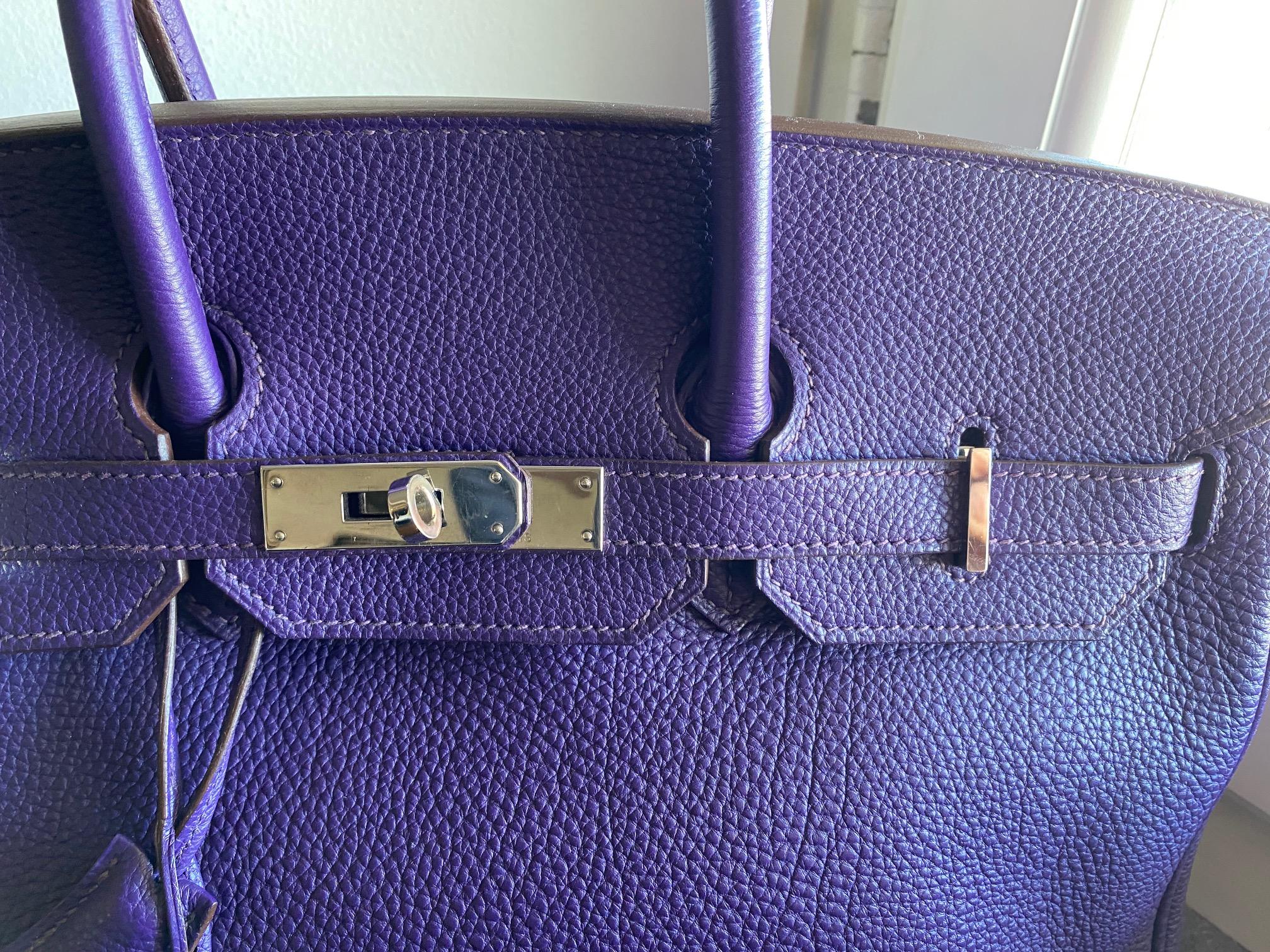 Beautiful Hermes birkin 35 purple in perfect condition , with titanium metal parts , lock ,keys , bell , rain cover , dustbag .
with no signs of wear and tear.