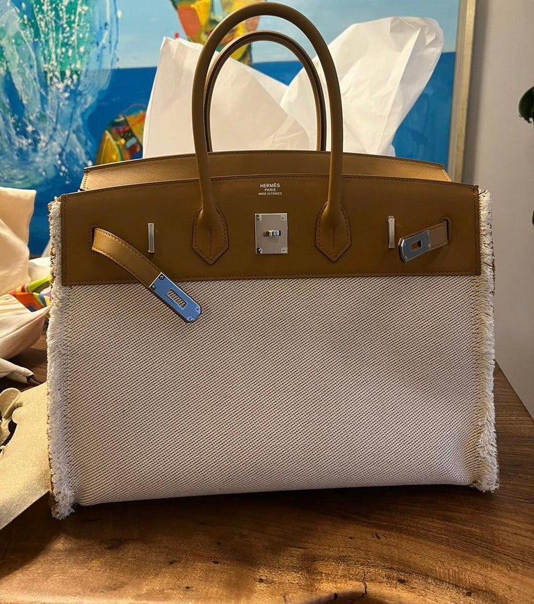 New Fray Fray Hermès Birkin 35 handbag in beige canvas/Pink swift