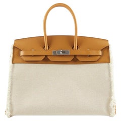 Hermes Birkin 35 Fray Fray beige Leinwand Sésame phw