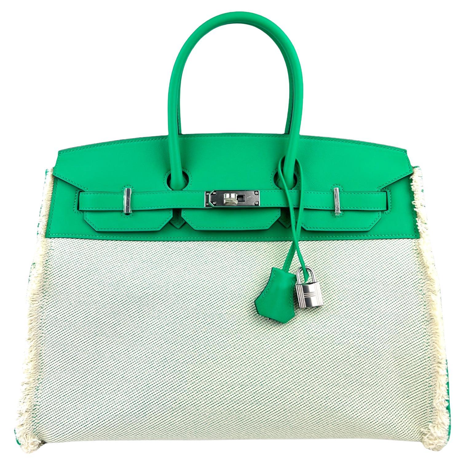Hermes Birkin 35 Fray Fray Menthe Mint Green Leather Toile Limited Edition 2021