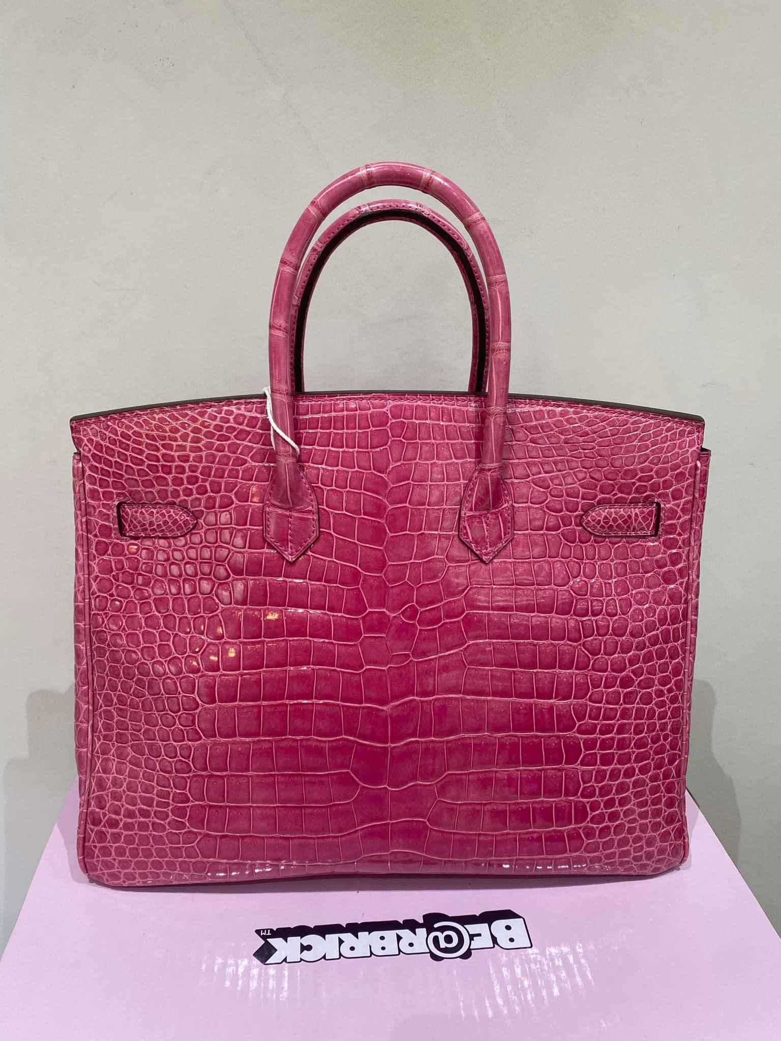 Hermes Birkin 35 Fuchsia Porosus Crocodile Diamond 18K White Gold Bag For Sale 10