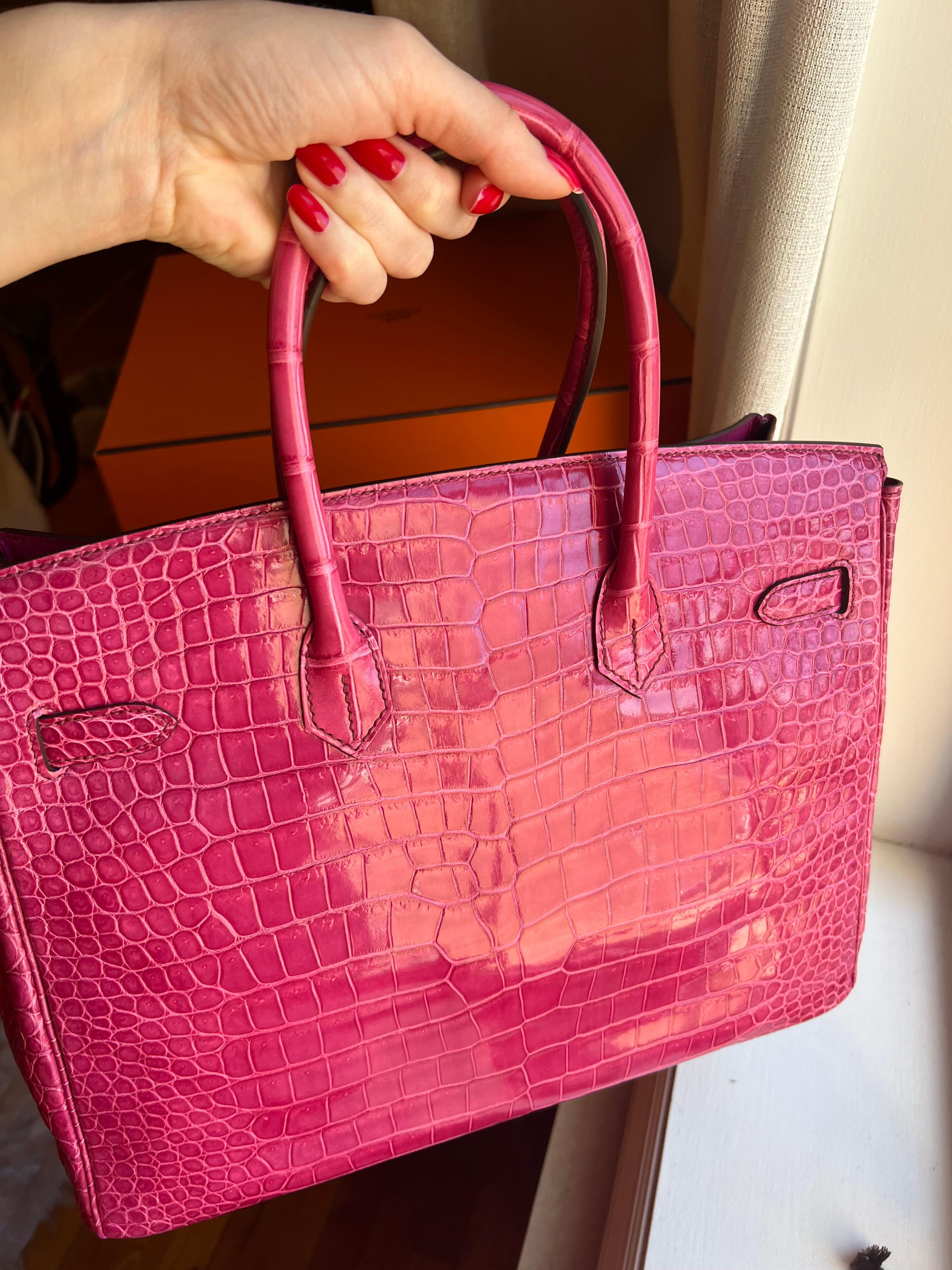 Hermes Birkin 35 Rose Tyrien Porosus Crocodile PHW Bag In Good Condition In New York, NY