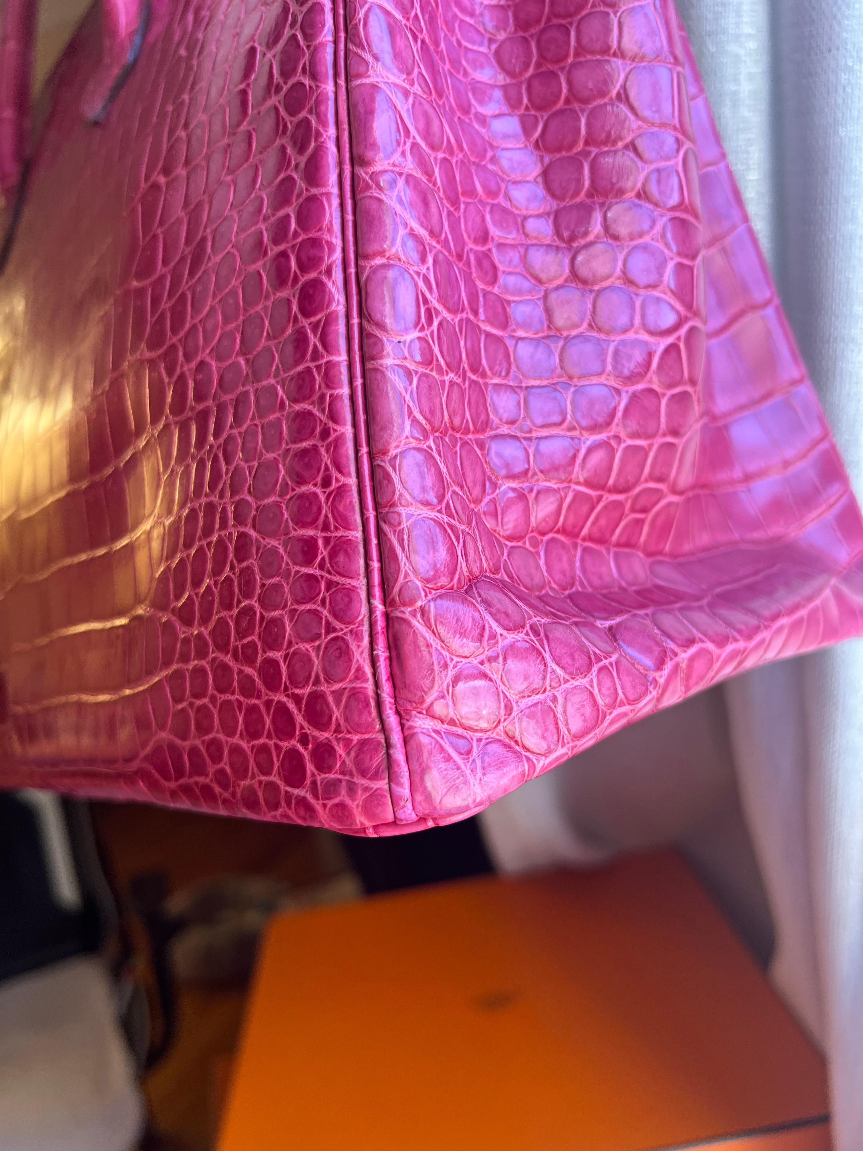 Hermes Birkin 35 Rose Tyrien Porosus Crocodile PHW Bag 7