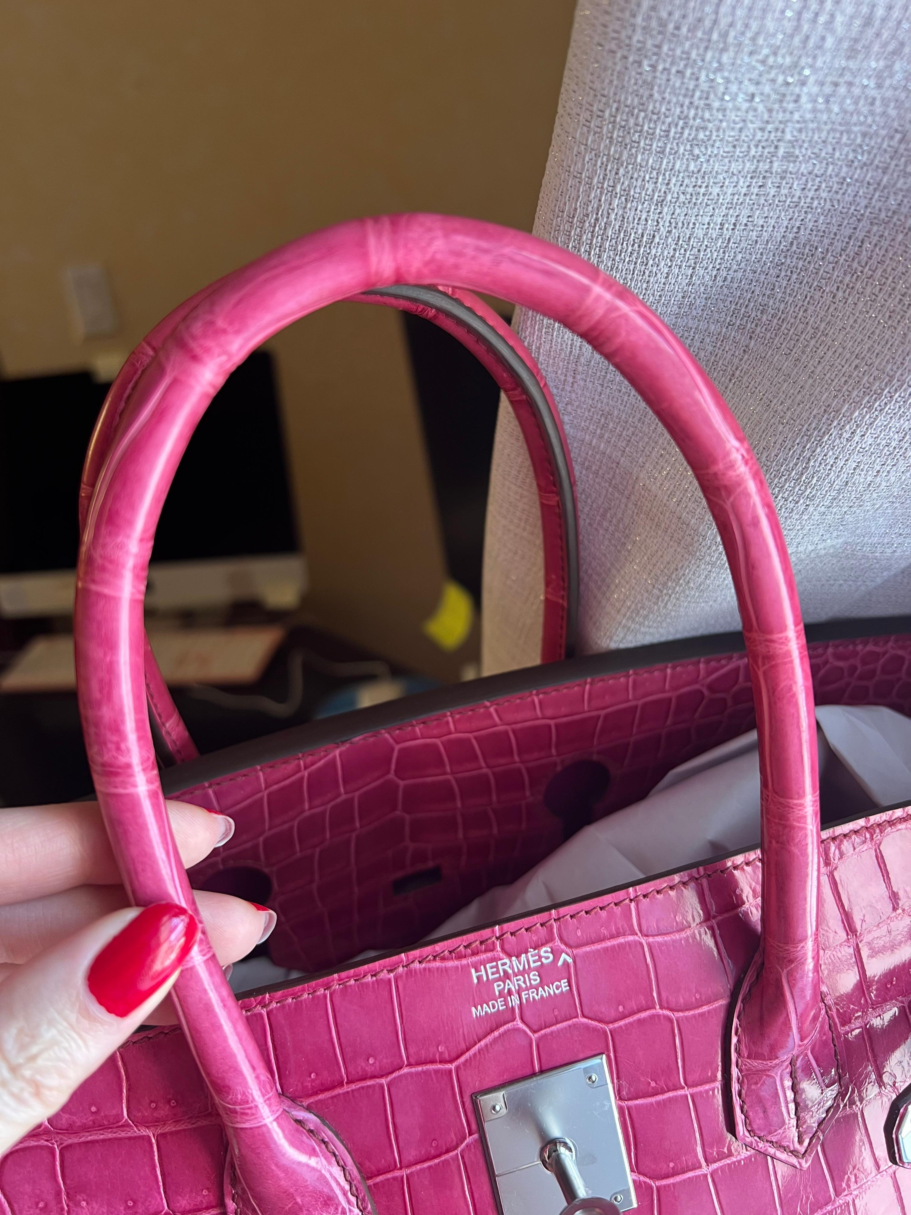 Hermes Birkin 35 Rose Tyrien Porosus Crocodile PHW Bag 9