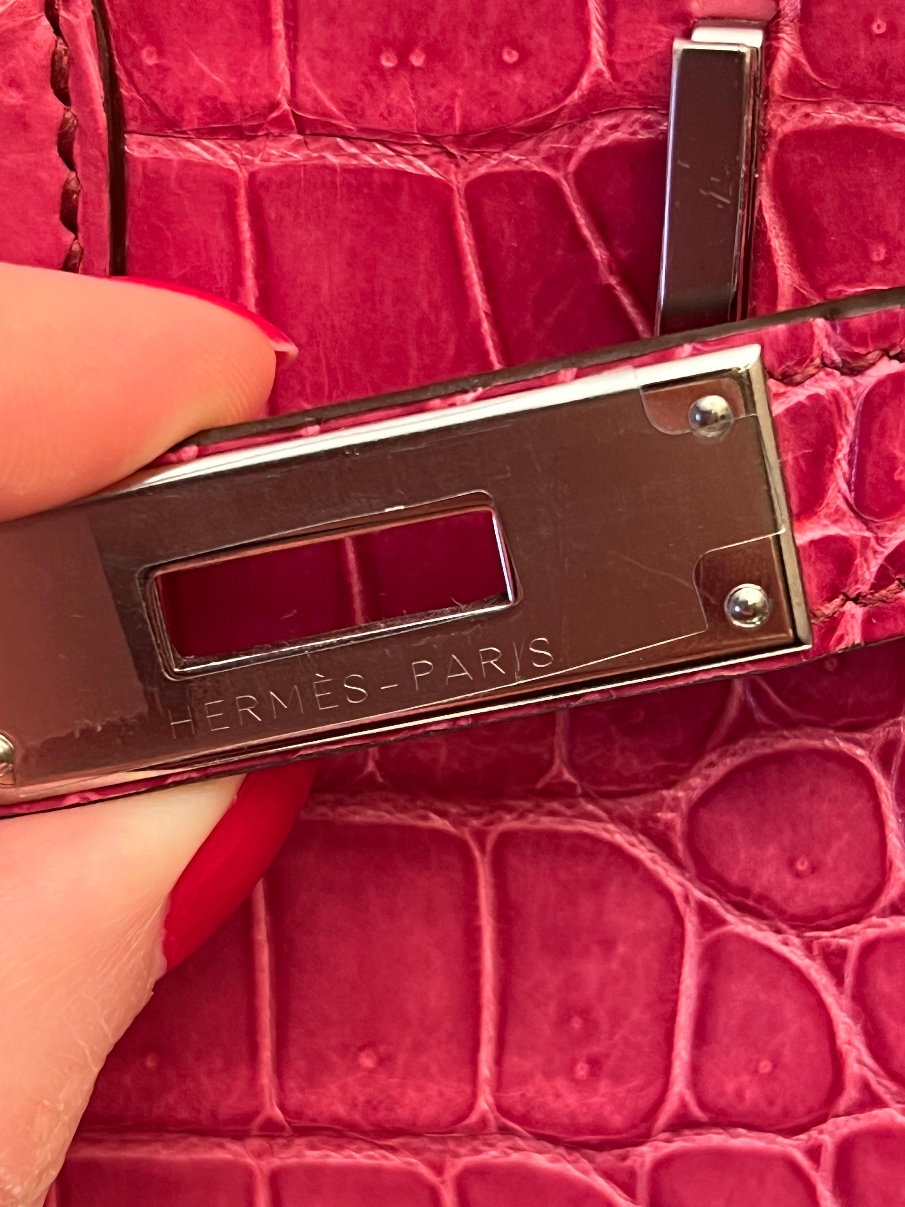 Pink Hermes Birkin 35 Rose Tyrien Porosus Crocodile PHW Bag