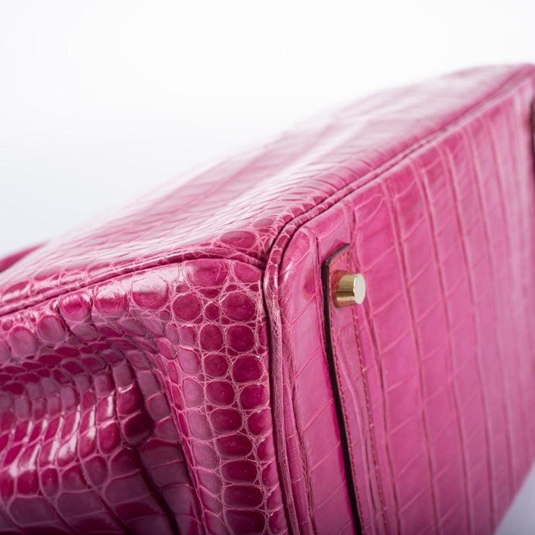 Birkin 35cm Pink Fuchsia Shiny Porous Crocodile with Gold Hardware Handbag (WWXZX) 144020004582 DO/DE