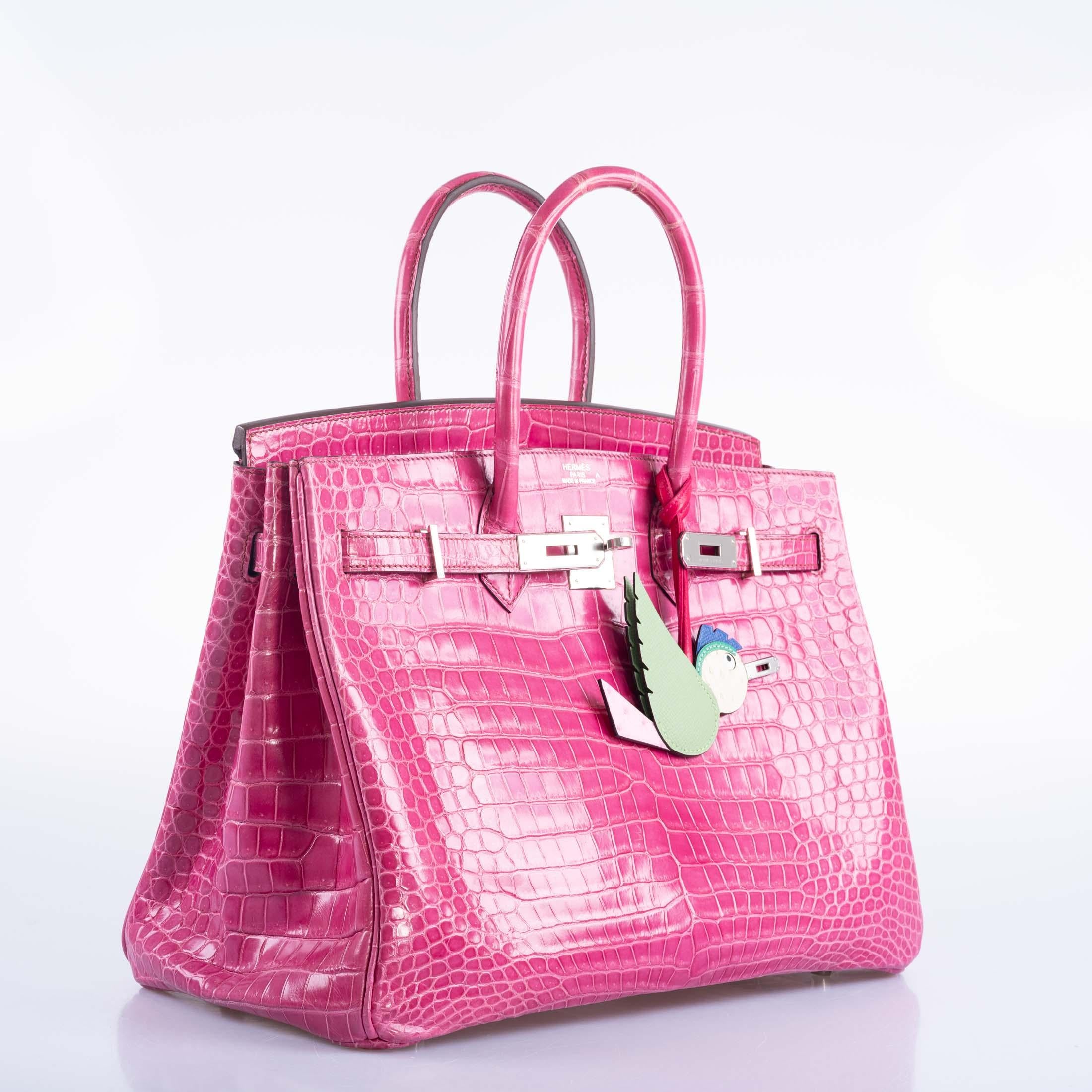 Hermes Birkin 35 Fucsia Brillante Cocodrilo Porosus Herrajes Paladio en venta 3
