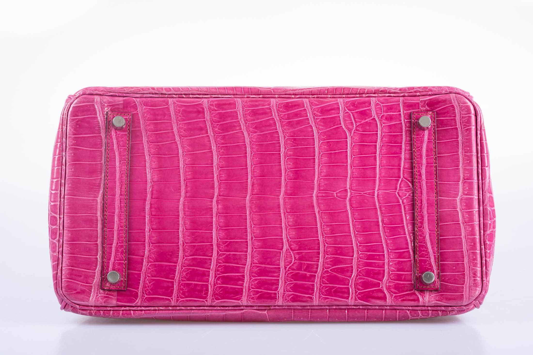 Hermes Birkin 35 Fuchsia Shiny Porosus Crocodile Palladium