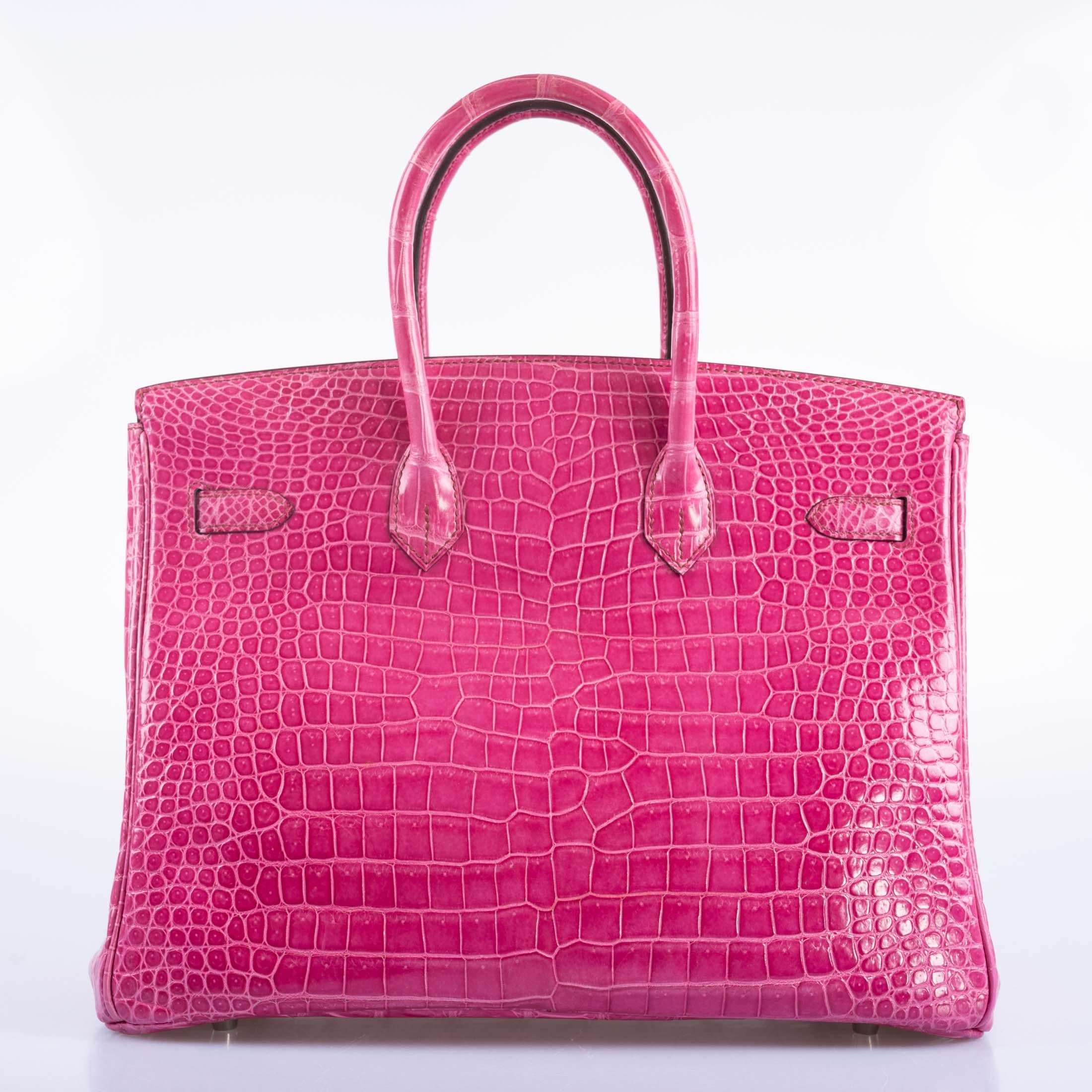 Hermes Birkin 35 Fucsia Brillante Cocodrilo Porosus Herrajes Paladio en Excelente estado para la venta en NYC Tri-State/Miami, NY