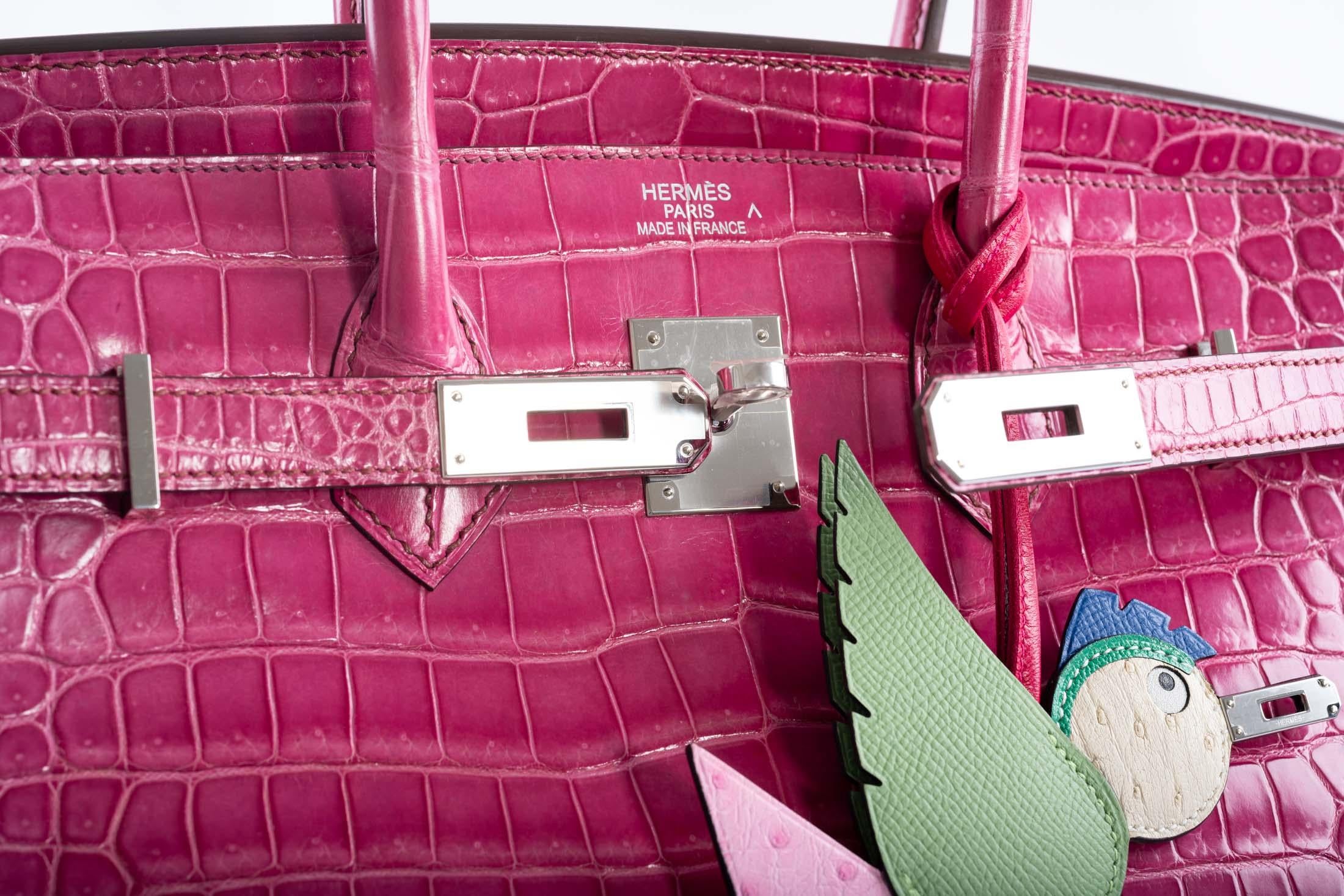 Femenino o masculino Hermes Birkin 35 Fucsia Brillante Cocodrilo Porosus Herrajes Paladio en venta