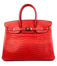 Hermes Birkin 35 Geranium Red Matte Porosus Crocodile Gold Hardware