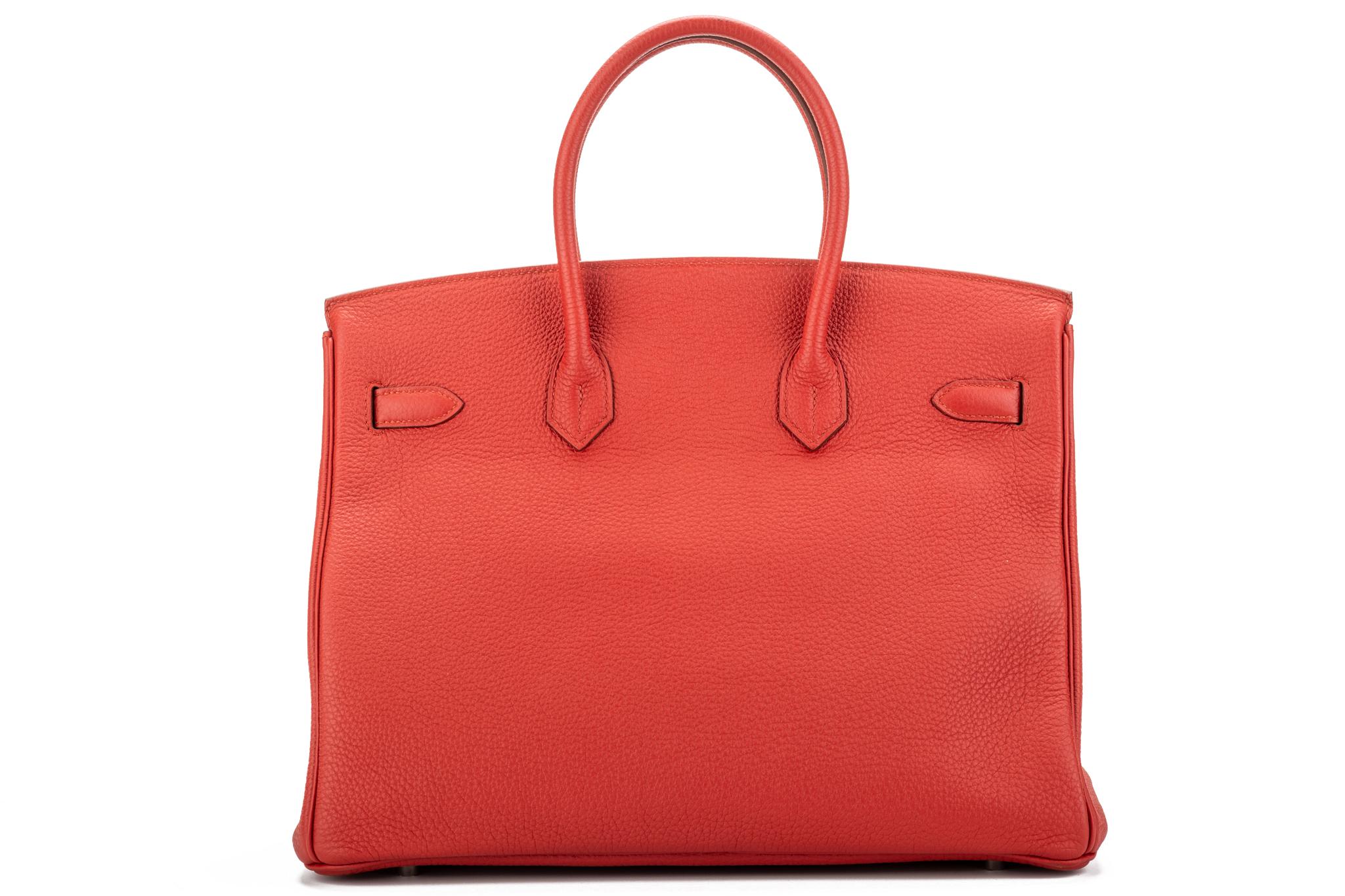 Red Hermes Birkin 35 Geranium Togo Palladium Bag