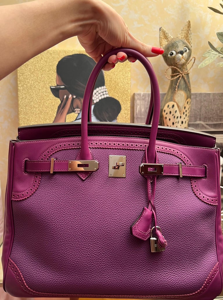 Hermès Birkin 35 Ghillies Anemone Bag with Palladium hardware For