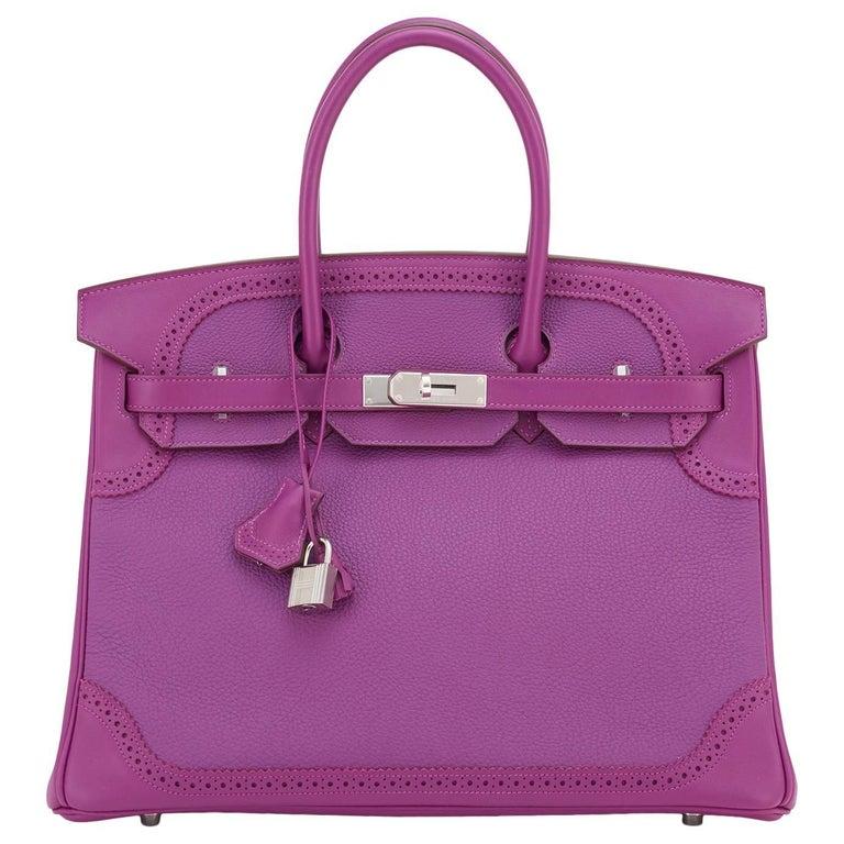 Hermès Birkin 35 Ghillies Anemone Bag PHW In Excellent Condition For Sale In New York, NY