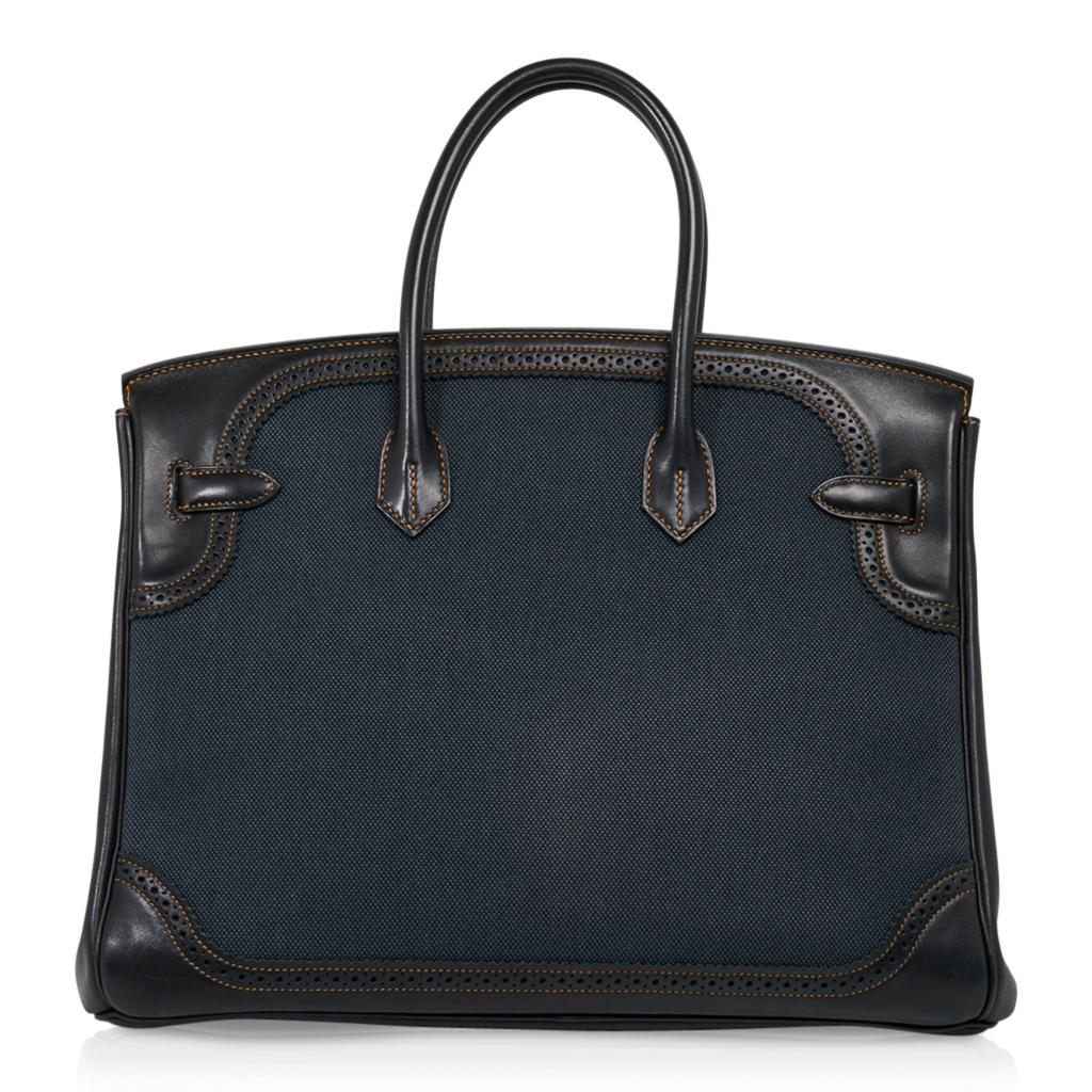Hermes Birkin 35 Ghillies Denim Fonce Toile / Black Evercalf Bag Limited Edition 1