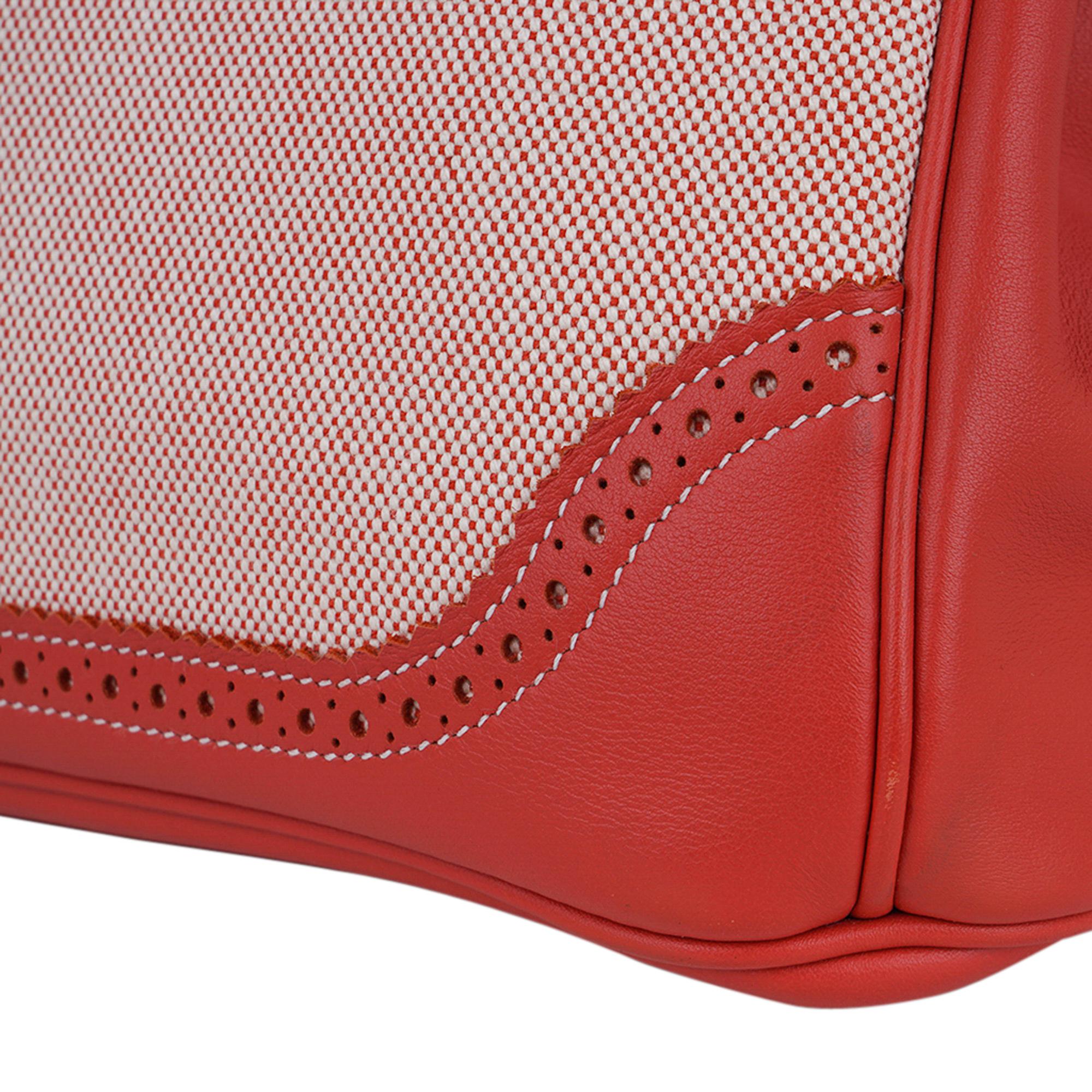 Hermes Birkin 35 Ghillies Sanguine Limited Edition Bag Toile/Swift Palladium For Sale 7